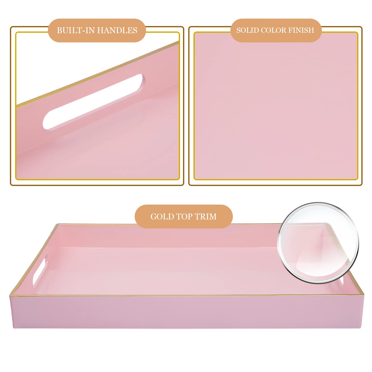 MAONAME Pink Serving Tray with Handles  Rectangular Decorative Tray  Modern Coffee Table Tray  Plastic Ottoman Tray for Bathroom  Decor  15.7