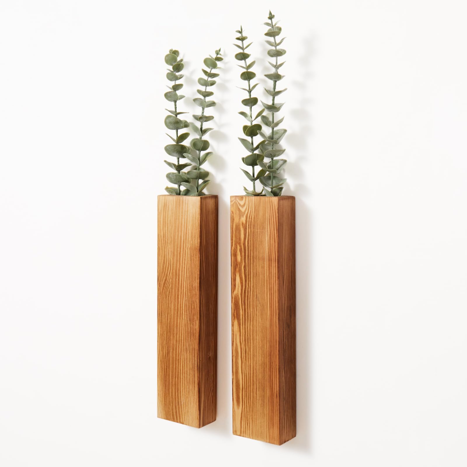 Mokof Wood Wall Planters with Faux Plants Decor for Modern Farmhouse Living Room, Bedroom, Bathroom, Home Office, Wooden Pocket 