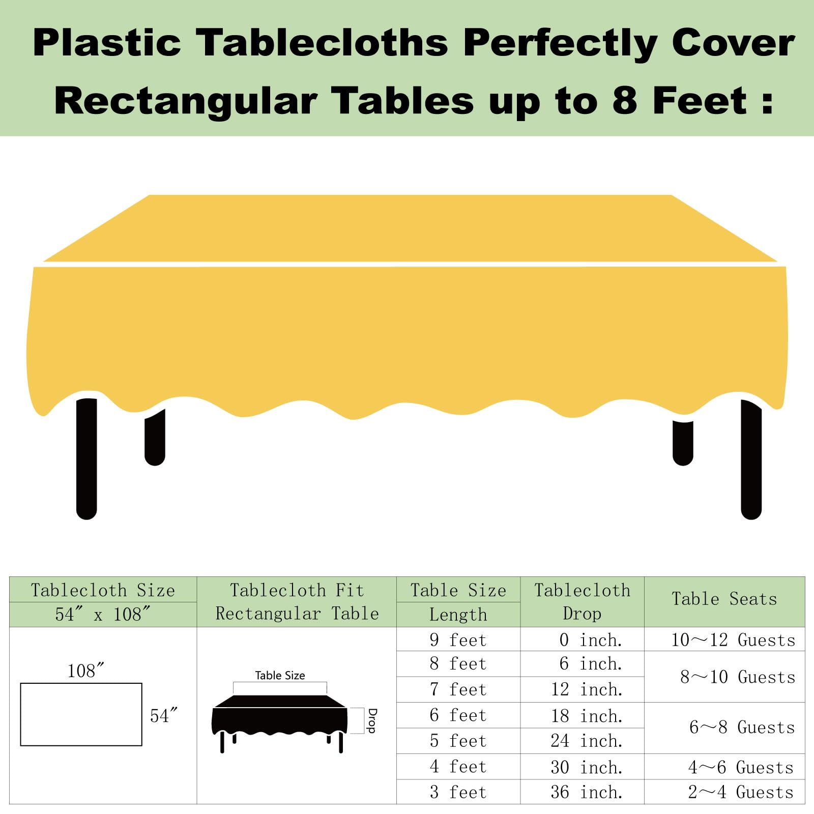 Plastic Yellow Tablecloths 3 Pack Disposable Table Covers 54 In. X 108 In. Table Cloths Bridal Shower Party Tablecovers For Part