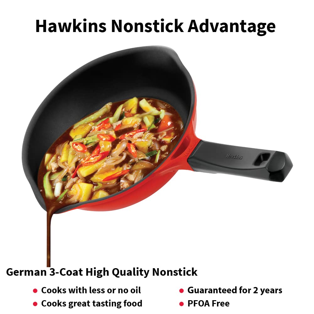 Hawkins 24 Cm Die Cast Induction Compatible Frying Pan With Glass Lid, Red (Idcf24G)
