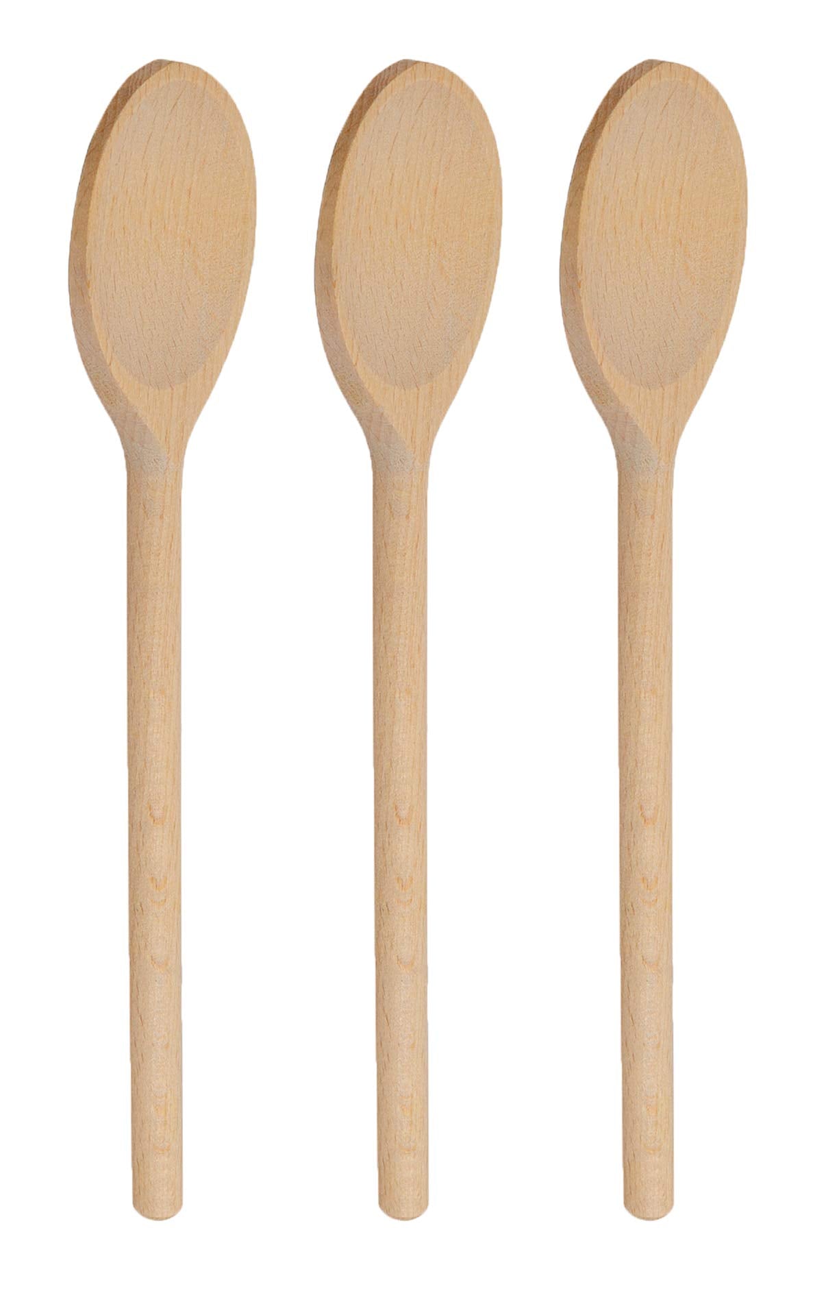 12 Inch Long Wooden Spoon Set By Bicb | Natural Beechwood Mixing Spoons For Baking, Cooking & Stirring | Set Of 3 Long Wooden Sp