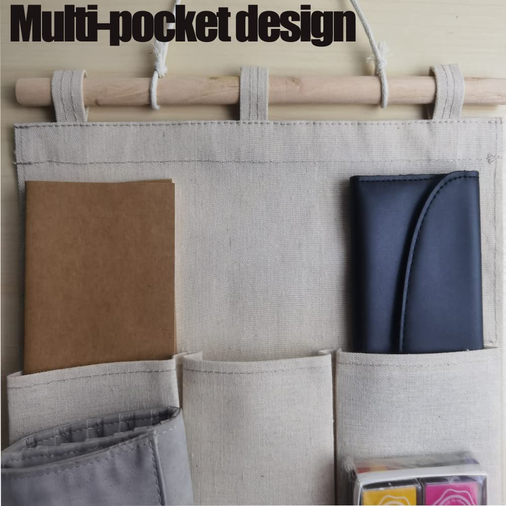 Kingree Over The Door Magazine Storage Pockets, Wall Door Closet Hanging Storage Bag Organizer, (5 Pockets-Nature)