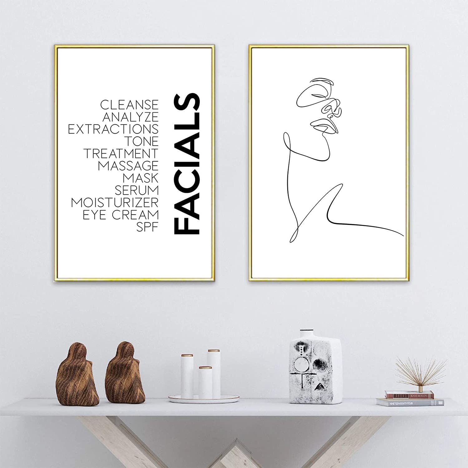 Ecyanlv Minimalist Line Art Print Facials Quotes Wall Art Black And White Canvas Print Spa Beauty Decor Woman Face Sketch One Li