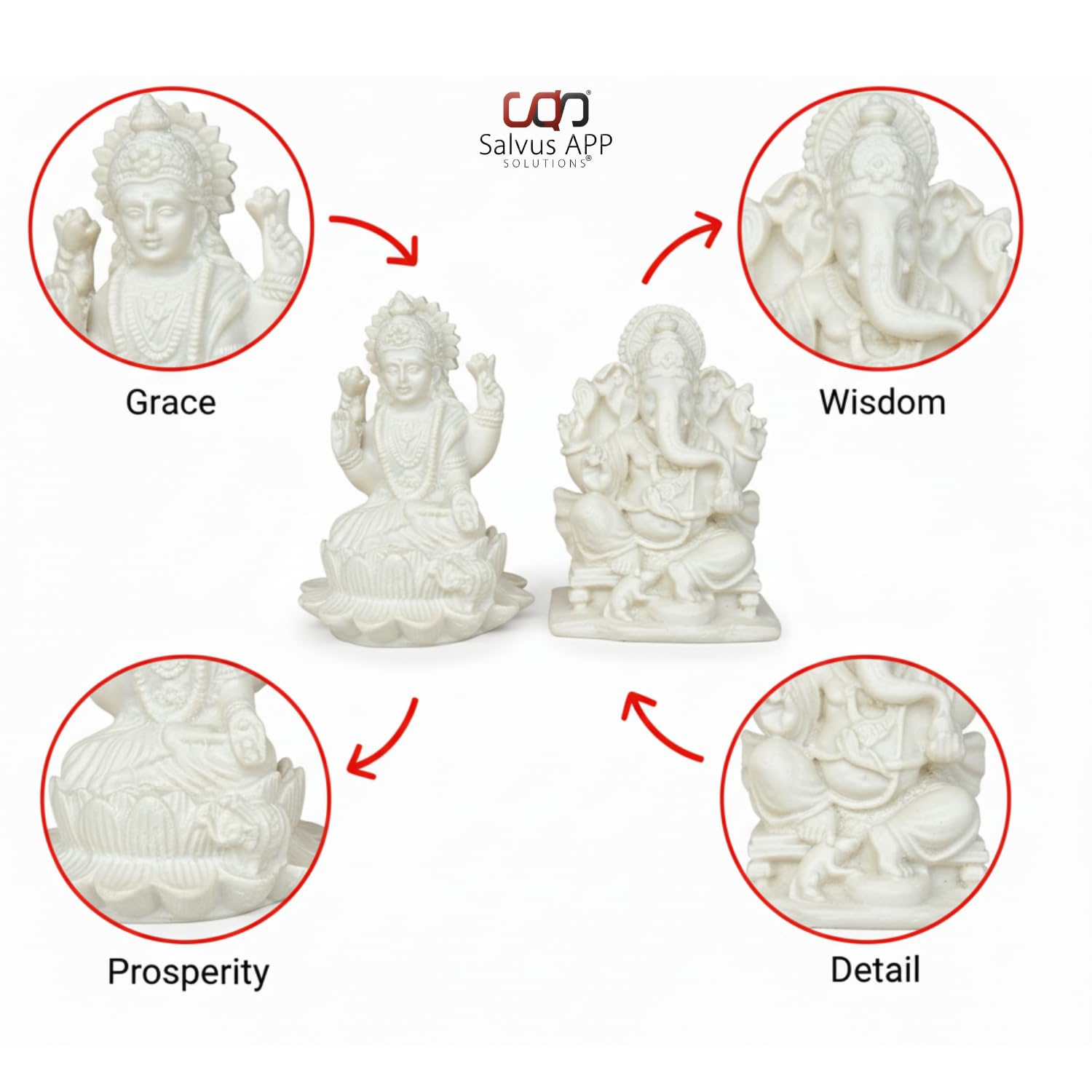 Salvus App Solutions Elegant Marble Dust God Laxmi-Ganesha Statue - Divine Blessings And Auspicious Dcor (White_3X4 Inch)
