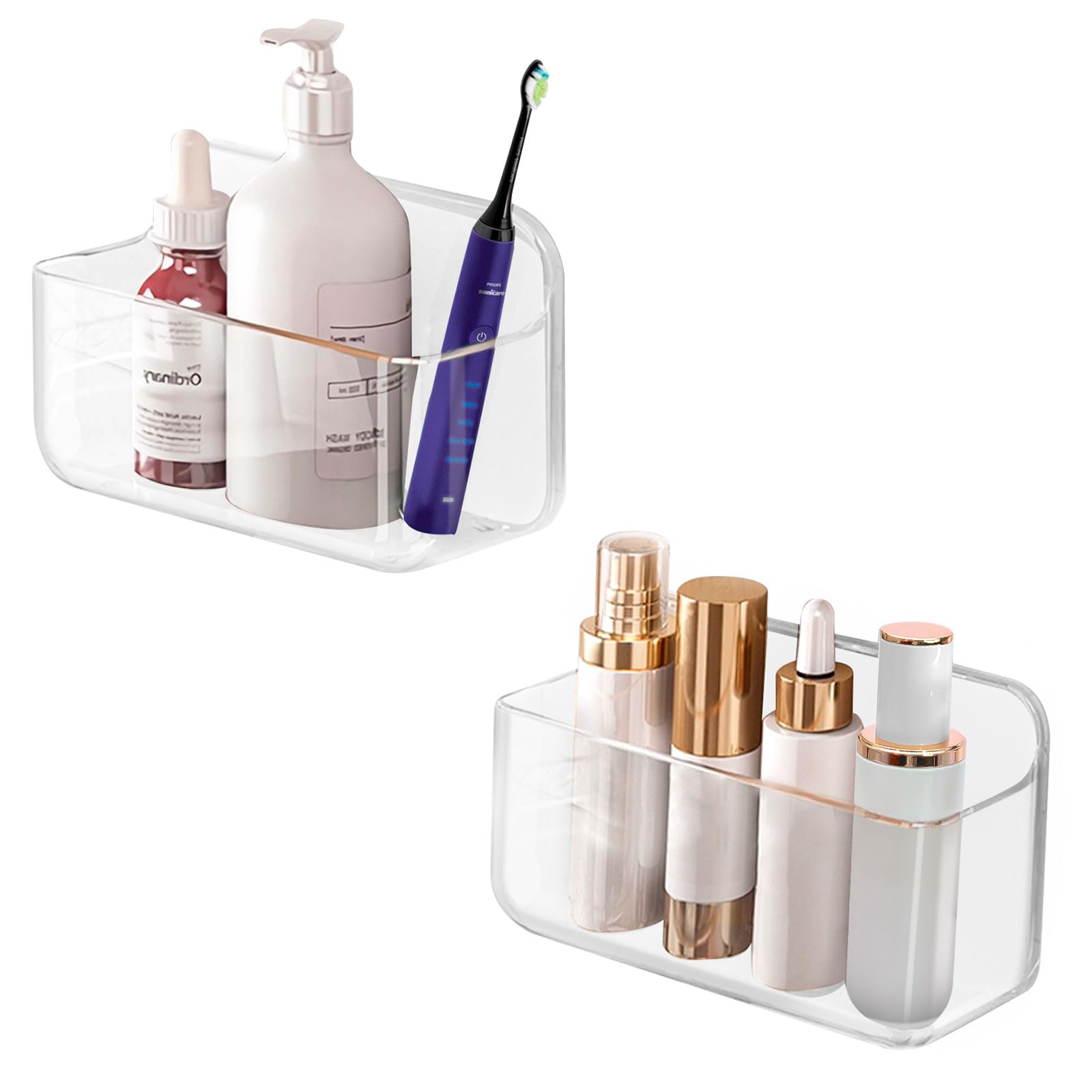 Cgbe 2 Packs Cabinet Door Organizer, Acrylic Adhesive Shelf Wall Mounted Storage, Self Adhesive Shower Shelves Without Drilling,