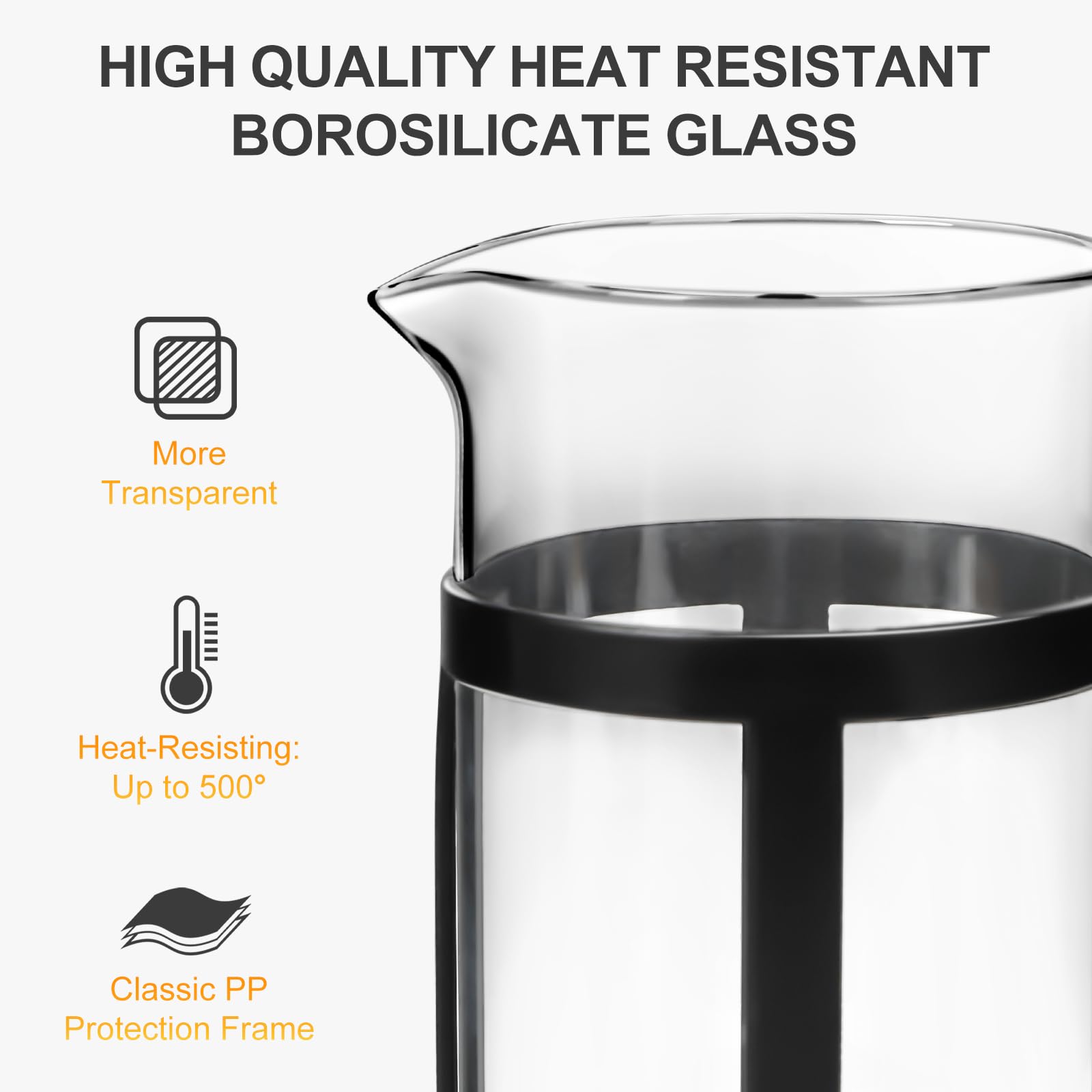 Chiallco Mini French Press Coffee Maker, Heat Resistant Thickened Borosilicate Classic Glass Stainless Steel Coffee Press, 12Oz