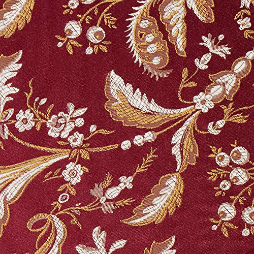 Violet Linen Luxury Damask Floral Design, Polyester Jacquard, With Fringes, Burgundy, 60 Inch Round, Seats 4 Pepole, Tablecloths