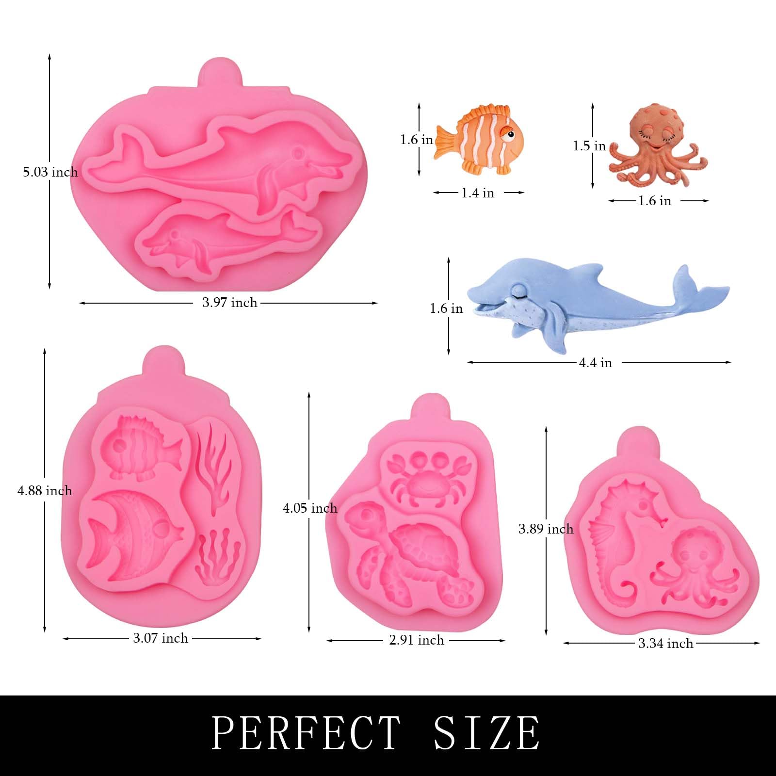 Muyulin Marine Turtle Fish Silicone Fondant Molds, 4 Packs Sea Coral Dolphin Chocolate Molds For Sea Theme Cake Decoration Cupca