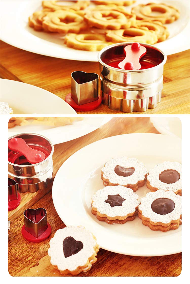 Keepingcoox Linzer Classic Cookie Cutters Set, Heart, Star, Flower, Moon - Jam Filled Torte Export To Europe, Stainless Steel, N