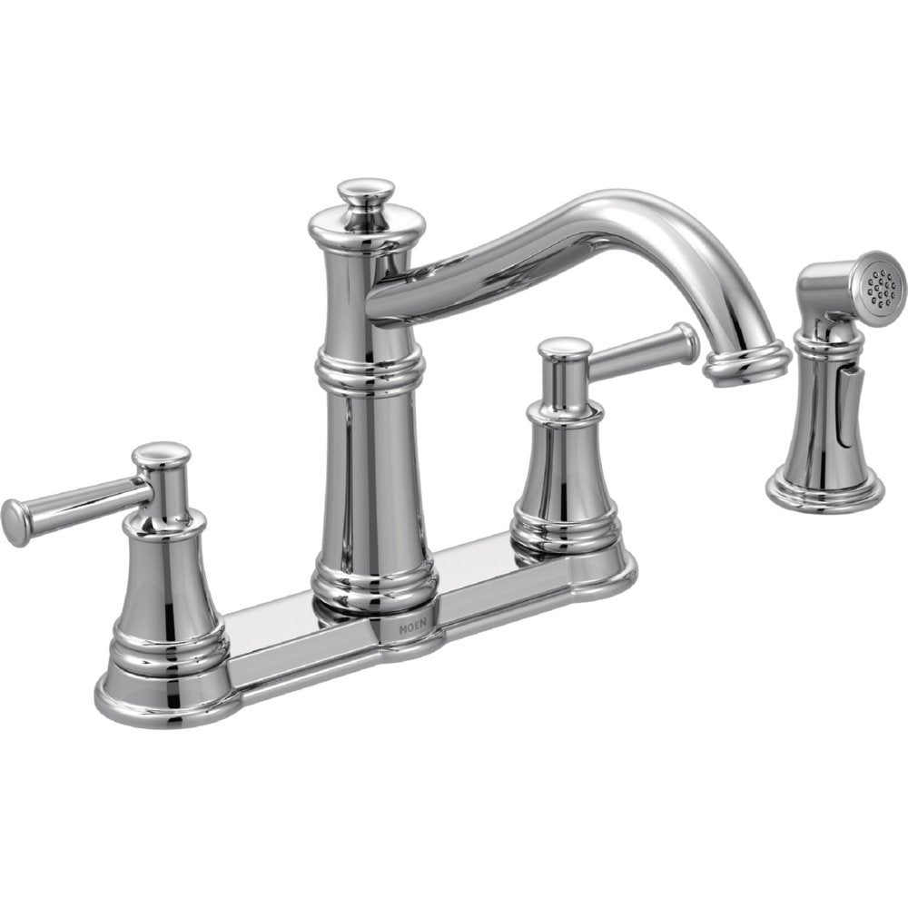 Moen 7255C Belfield Traditional Two Handle High Arc Kitchen Faucet with Side Spray, Chrome