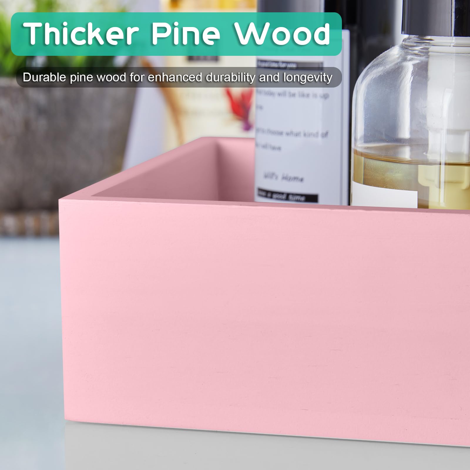 Alelion Pink Bathroom Basket For Organizing - Wooden Toilet Tank Paper Basket With Handle For Back Of Toilet Tank Top Organizer