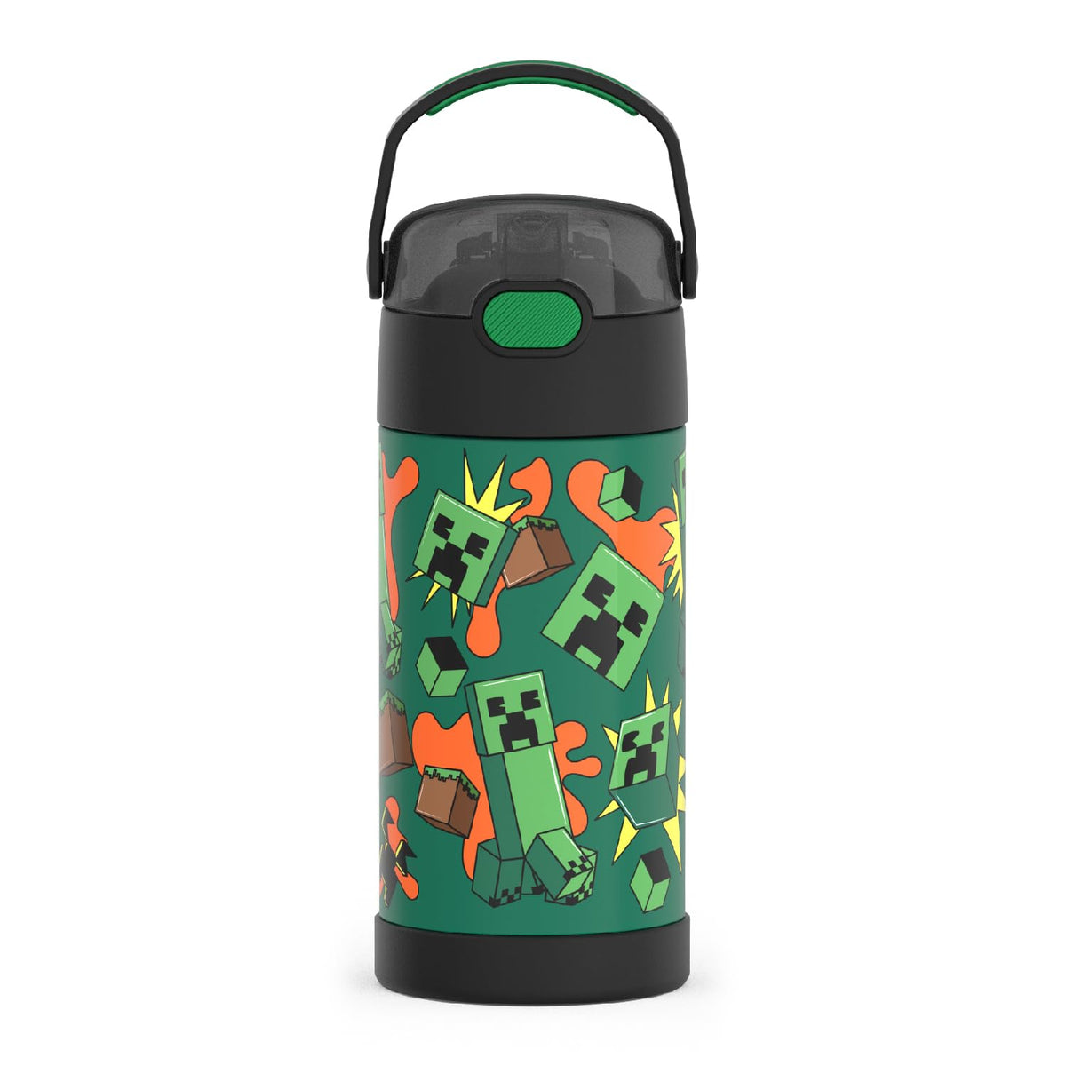 Thermos Funtainer Water Bottle With Straw - 12 Ounce, Minecraft - Kids Stainless Steel Vacuum Insulated Water Bottle With Lid