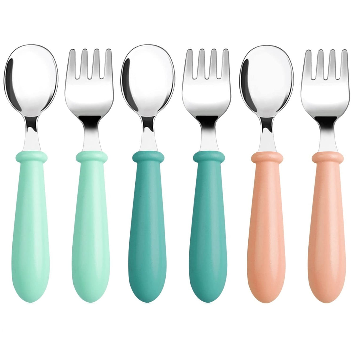 6 Pieces Toddler Utensils Stainless Steel Baby Forks and Spoons Set Kids Silverware Children's Flatware Metal Cutlery Set with R