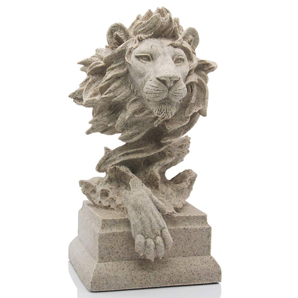 H&W Sandstone Lion - The King of Beasts - Statue Decoration for Home/Study/Living Room, Great Collectible Figurines, Best Gift f