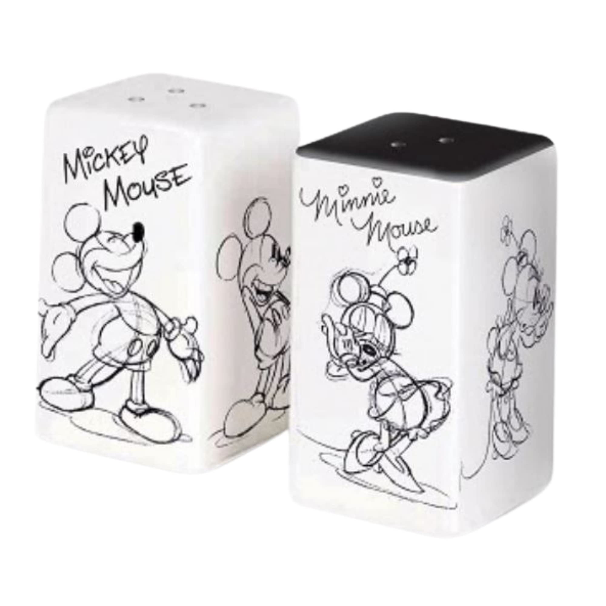 Jerry Leigh Sketched Black And White Salt And Pepper Shaker Set, Cute Disney Ceramic Shakers Kitchen Accessories And Decorations