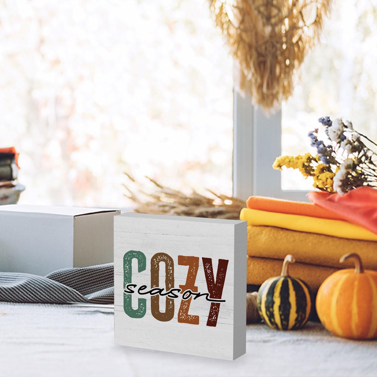 Rustic Cozy Season Sign Fall Decorations for Home Office Indoor Fall Desk Decor for Bathroom Bedroom Autumn Thansgiving Decor 5