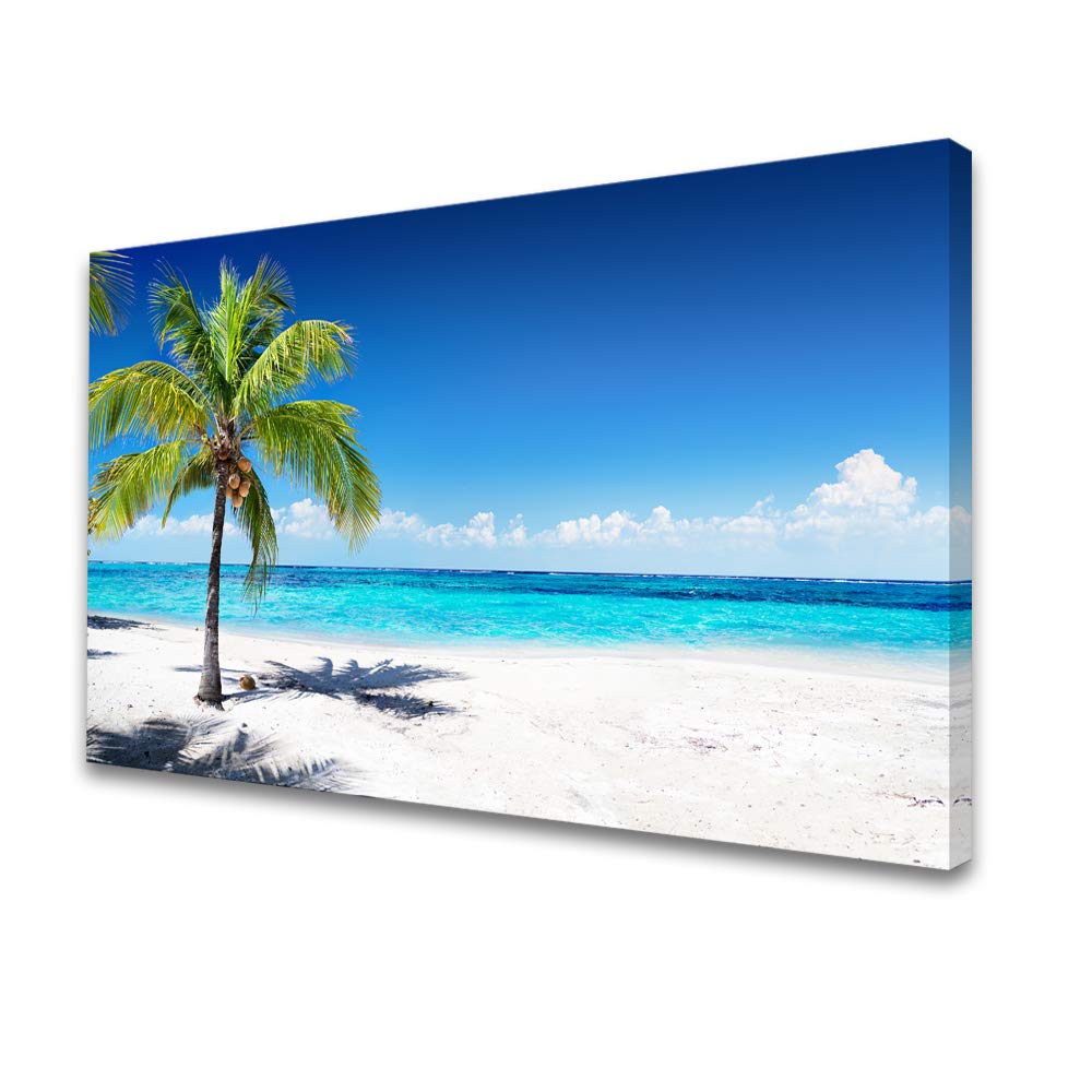 Baisuart-S03969 Large Canvas Wall Art Summer Ocean Waves Prints Coconut Trees On Sands Beach Seascape Painting Sea Nature Pictur