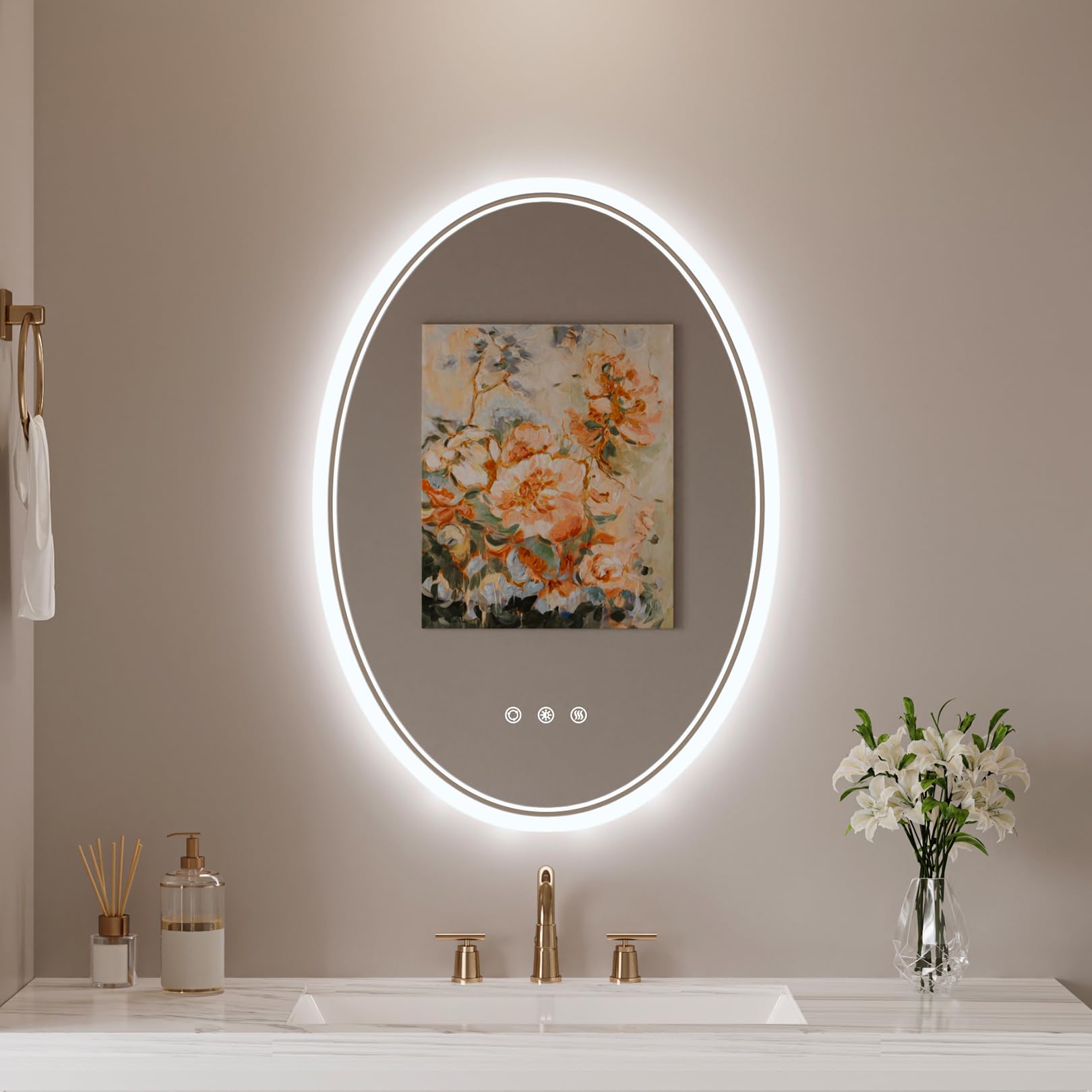 Besmirror 20 X 28 Oval Led Bathroom Mirror With Lights, Anti Fog Led Bathroom Mirror Dimmable Bathroom Vanity Mirror For Wall, F