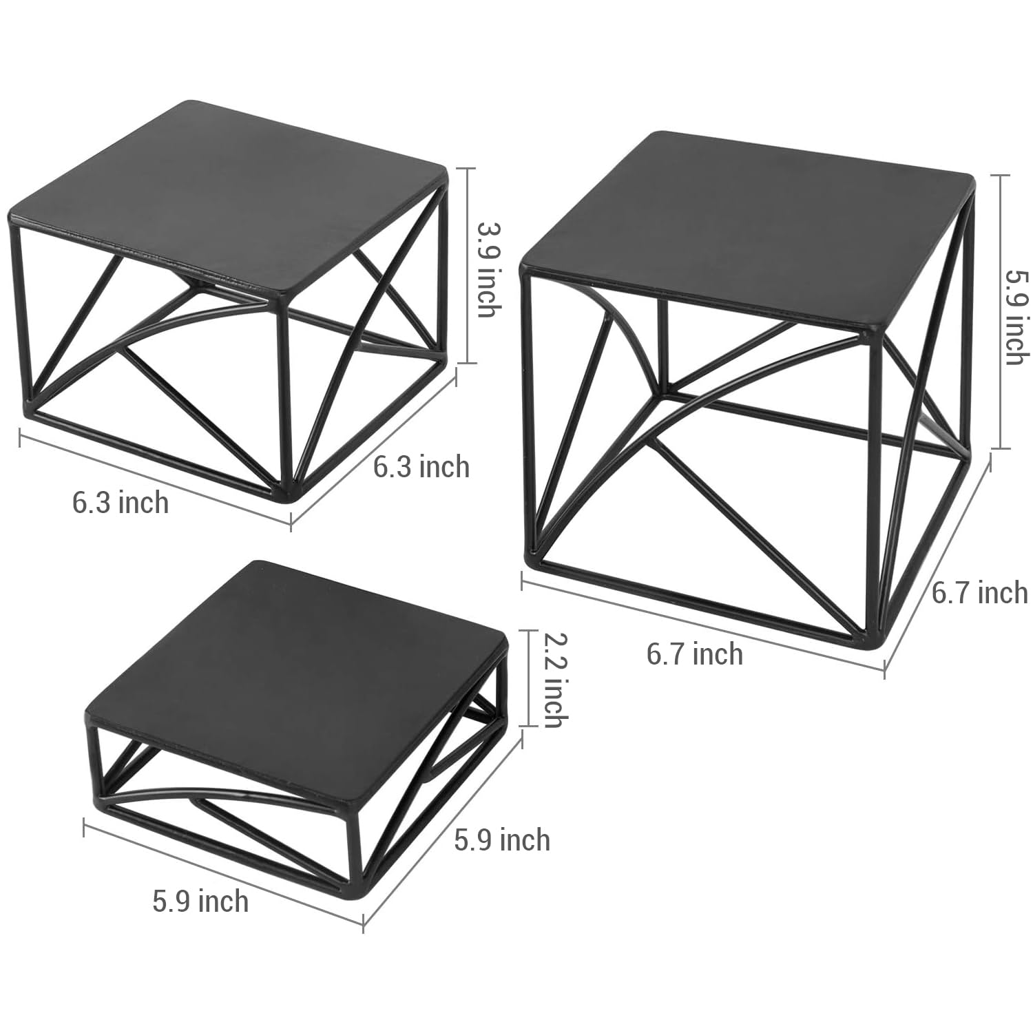 Mygift 6 Inch Square Matte Black Metal Wire Nesting Cupcake Dessert Risers, Art Deco Tabletop Pizza Food Serving Stands For Home