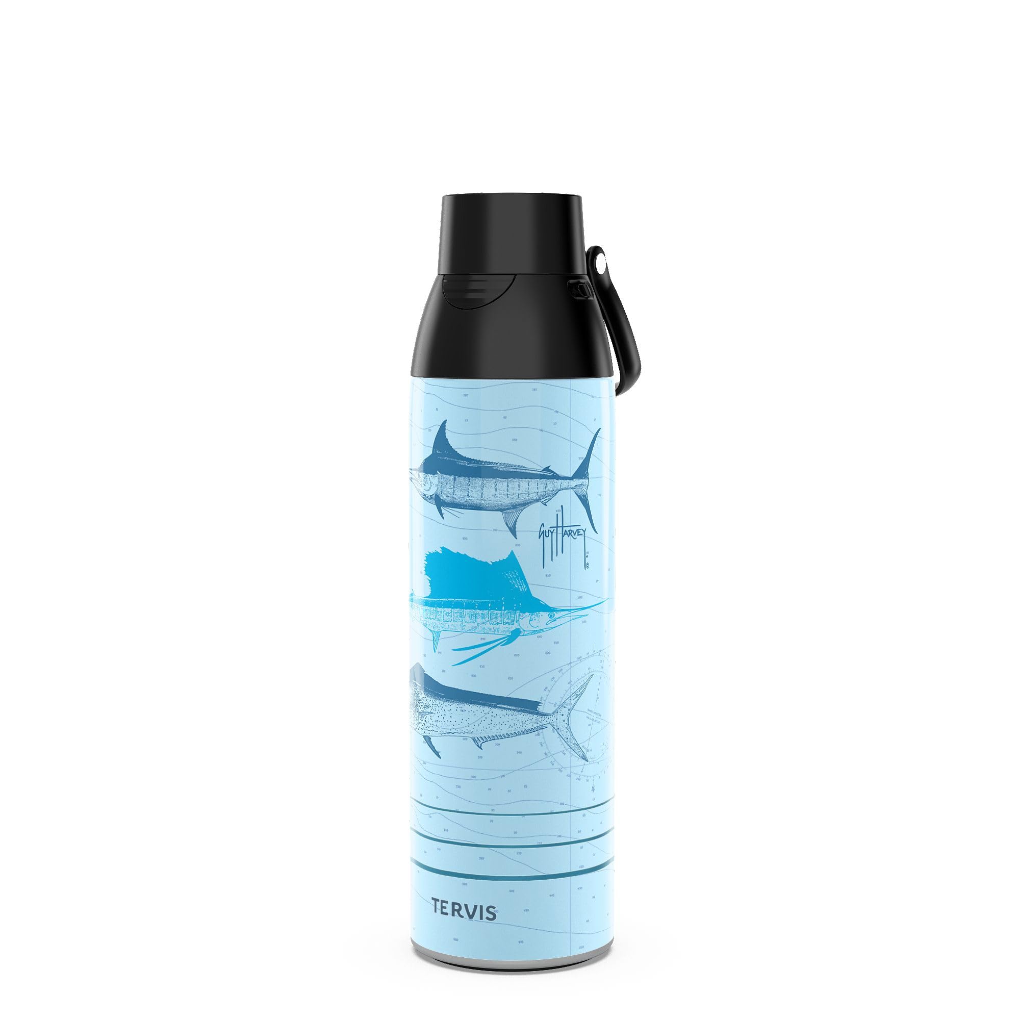 Tervis Venture Water Bottle Guy Harvey  Saltwater Trio Triple Insulated Tumbler Travel Cup Keeps Drinks Cold & Hot, 26oz, Stain