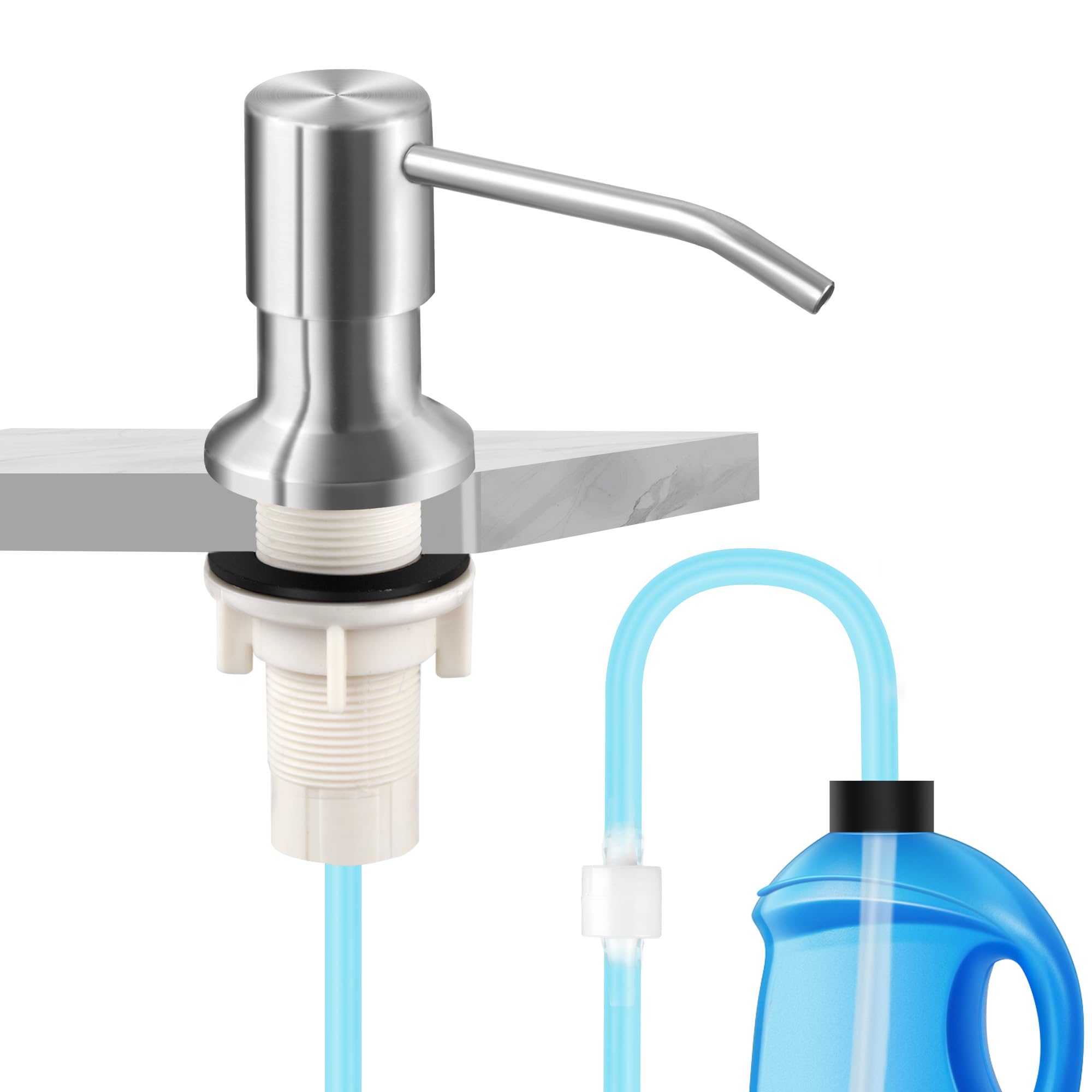 Dish Soap Dispenser For Kitchen Sink And Tube Kit (Brushed Nickel), 47 Tube Connects Pump Directly To Soap Bottle, Stainless Ste
