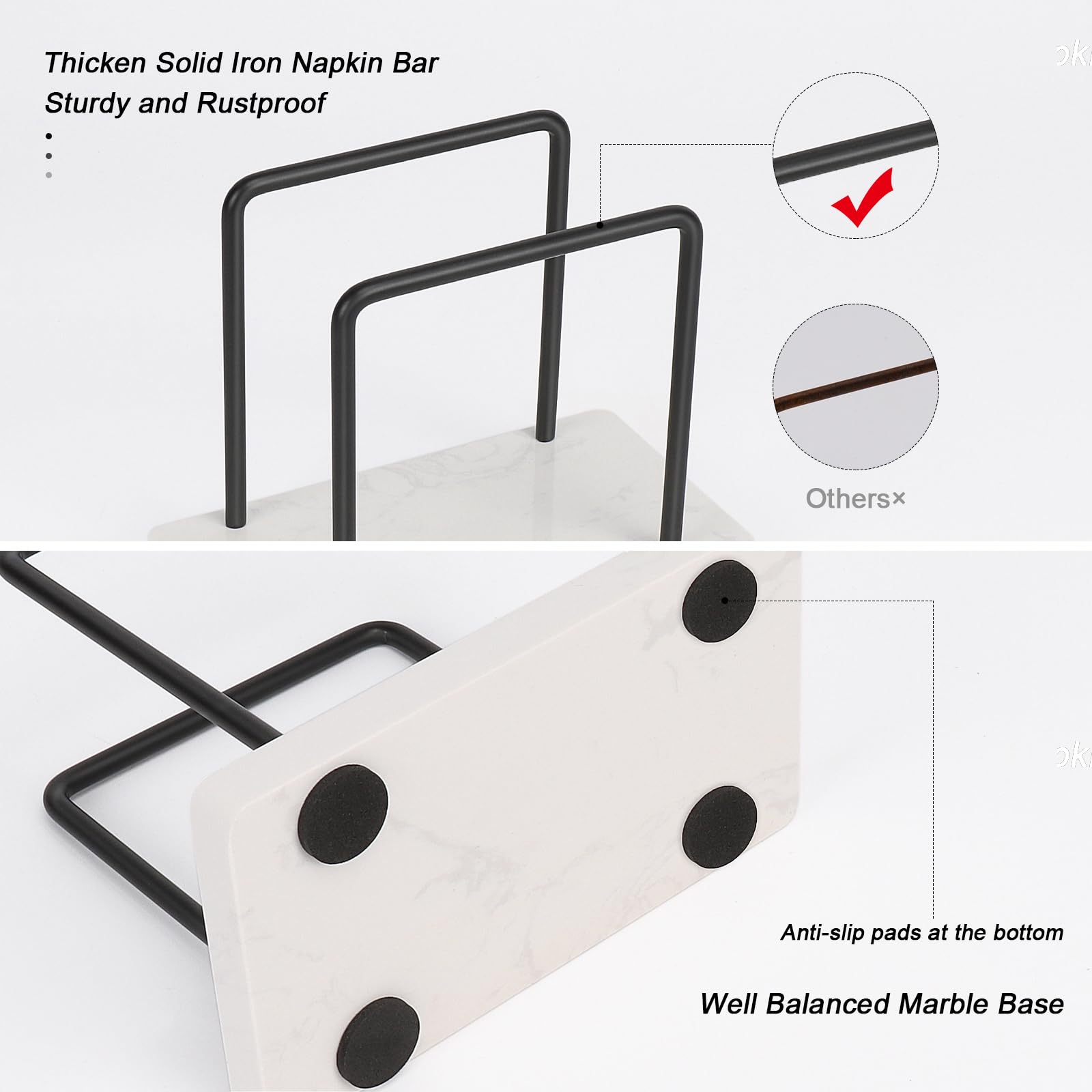 Livabber Napkin Holder, Metal Napkin Holder Modern Freestanding Tissue Paper Dispenser For Table Kitchen Countertop (Marble Base