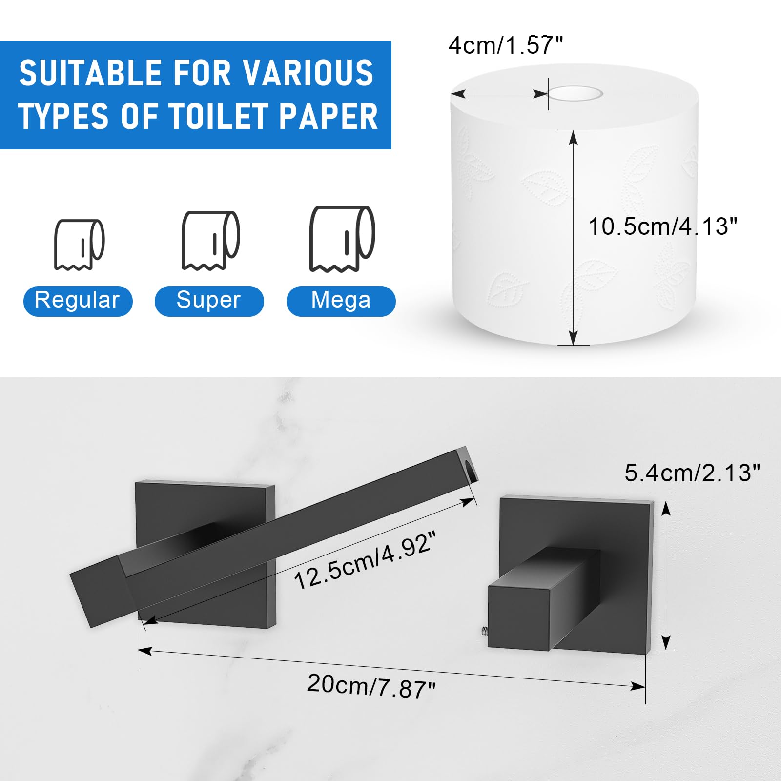 Matte Black Toilet Paper Holder Wall Mount, Sus304 Stainless Steel Paper Towel Holder Double Base Large Bathroom Toilet Tissue R
