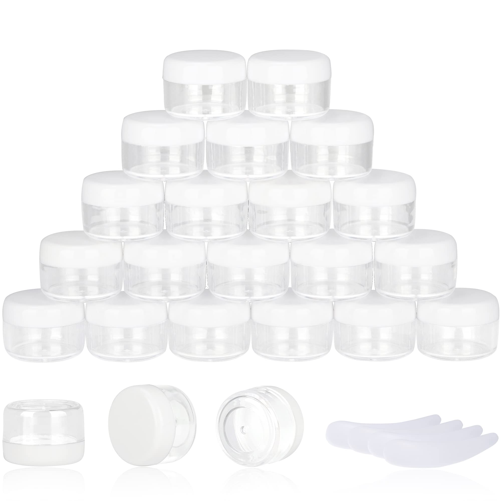 50Pcs 5 Gram Sample Containers, 5Ml Empty Jars With Lids, Small Cosmetic Containers, Mini Sample Jars With 4Pcs Mini Spatulas Fo