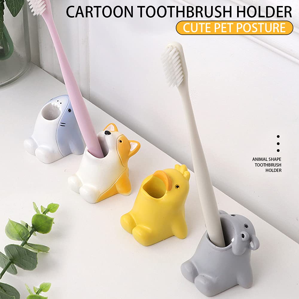Cute Cartoon Toothbrush Holder For Kids, Fun Resin Pen Pencil Holder, Mini Animal Single Tooth Brush Stand, Creative Bathroom Or