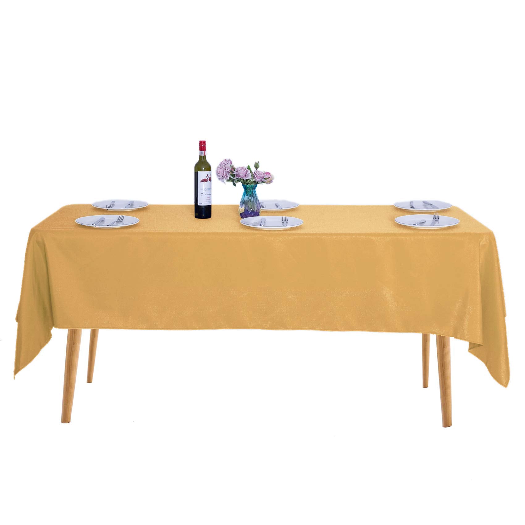 Ascoza 2Pack 60X102 Inch Gold Rectangular Tablecloth 6 Feet Table Cloth In Polyester Fabric For Wedding/Banquet/Restaurant/Parti