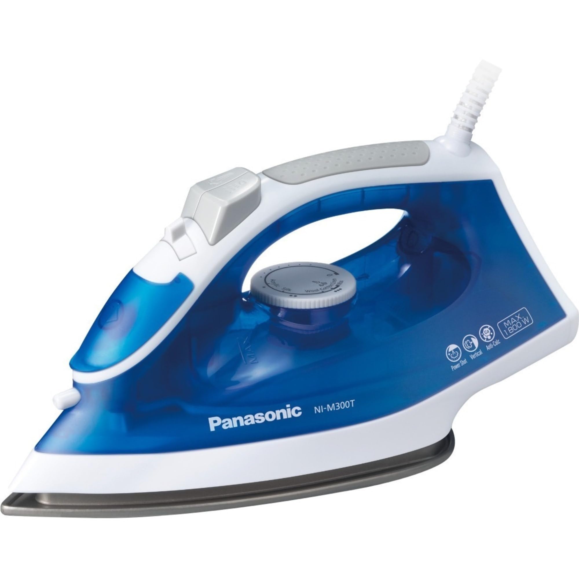 Panasonic 1500W Advanced Titanium Coated Sole Plate, Vertical Steam/Dry Iron, Standard, Blue/White