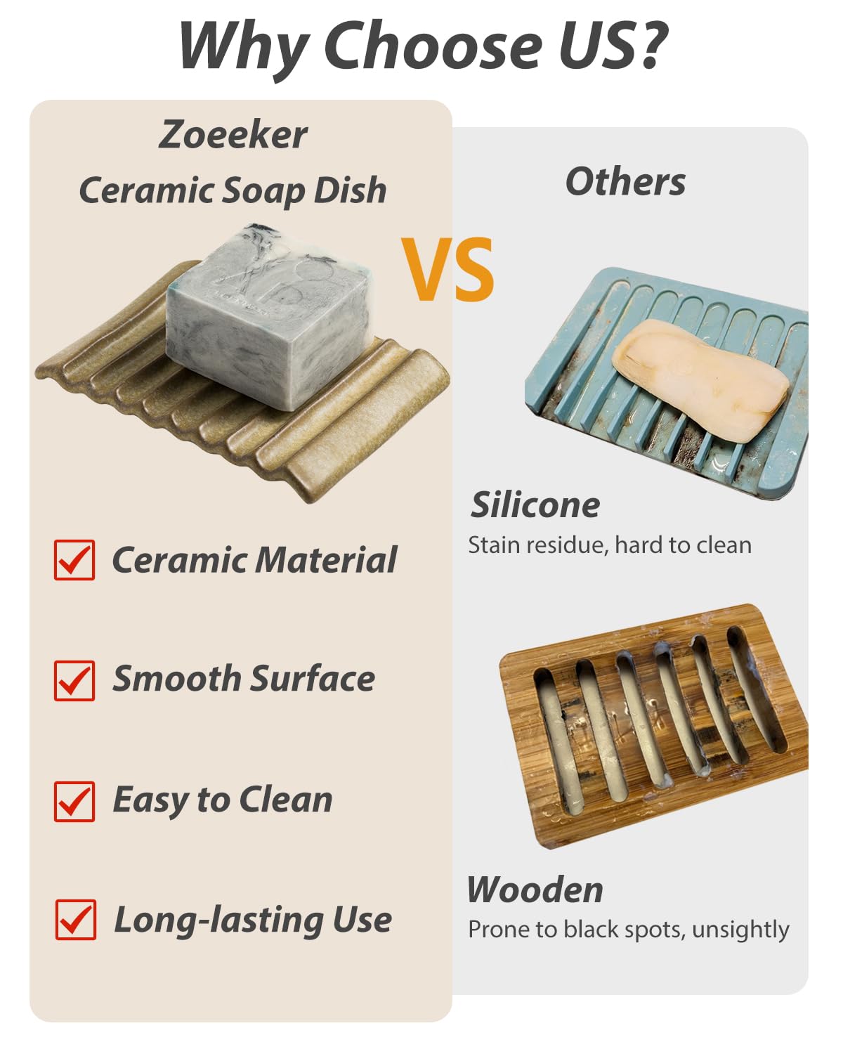 Soap Holder For Countertop With Self Drain, Ceramic Bar Soap Dish For Sink, Japanese Soap Saver For Shower, With Self Drain, Lif