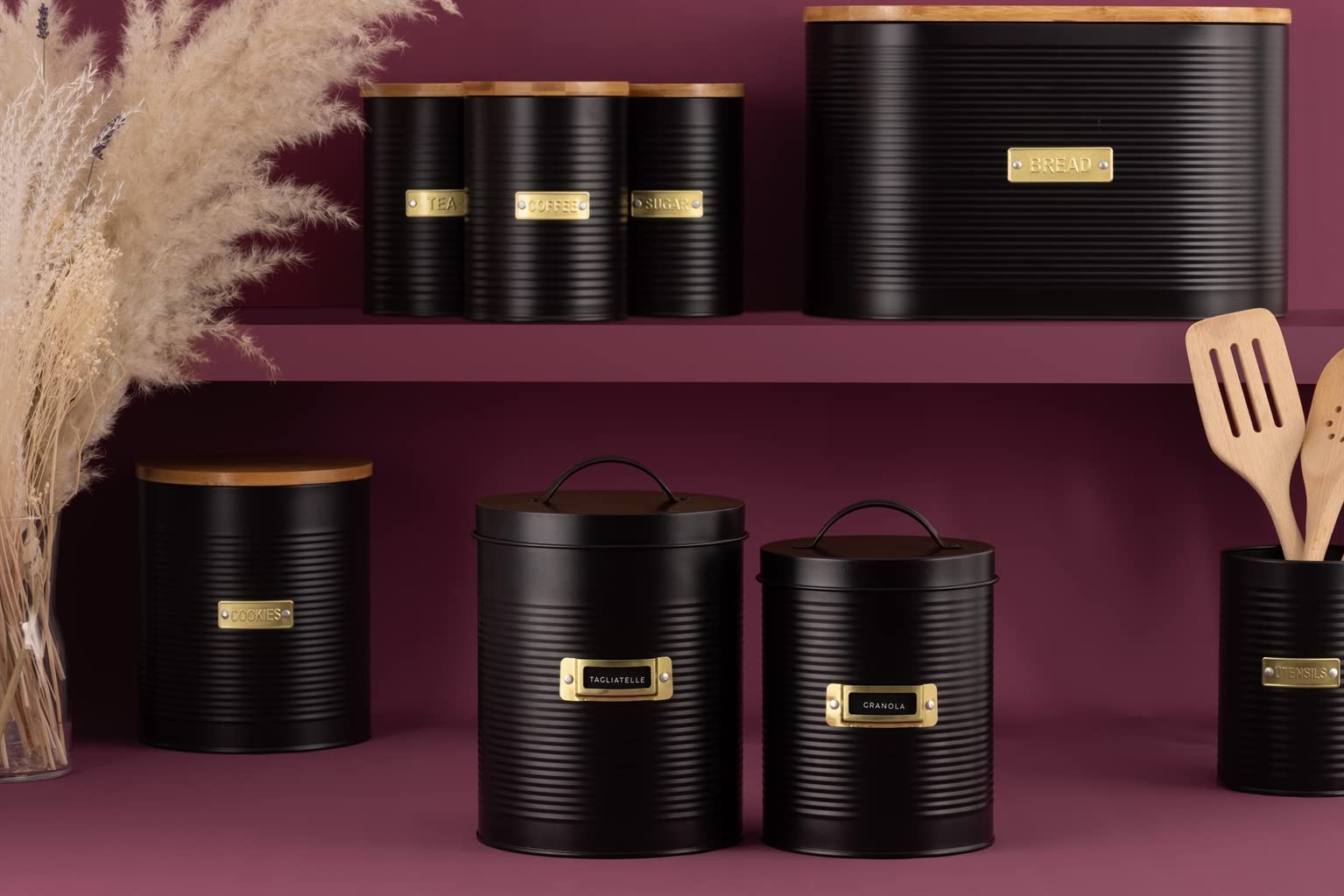 Typhoon Living Otto Bread Bin with Bamboo Lid  Matte Black/Gold
