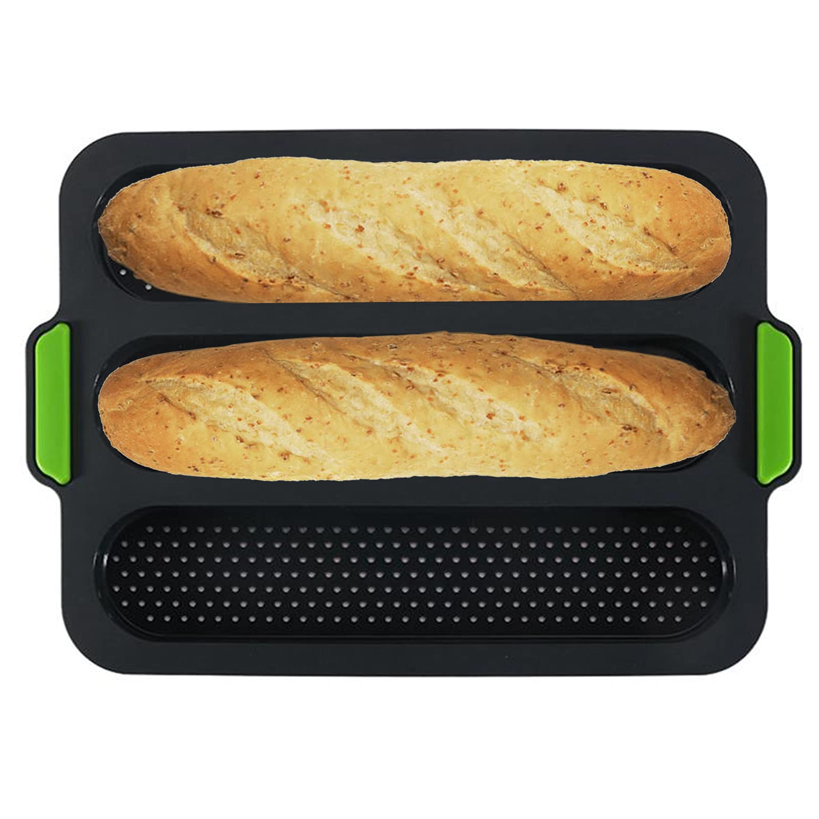 iPstyle Silicone Baguette Pan Nonstick 3 Wave Loaves French Bread Baking Mould(Grey B)