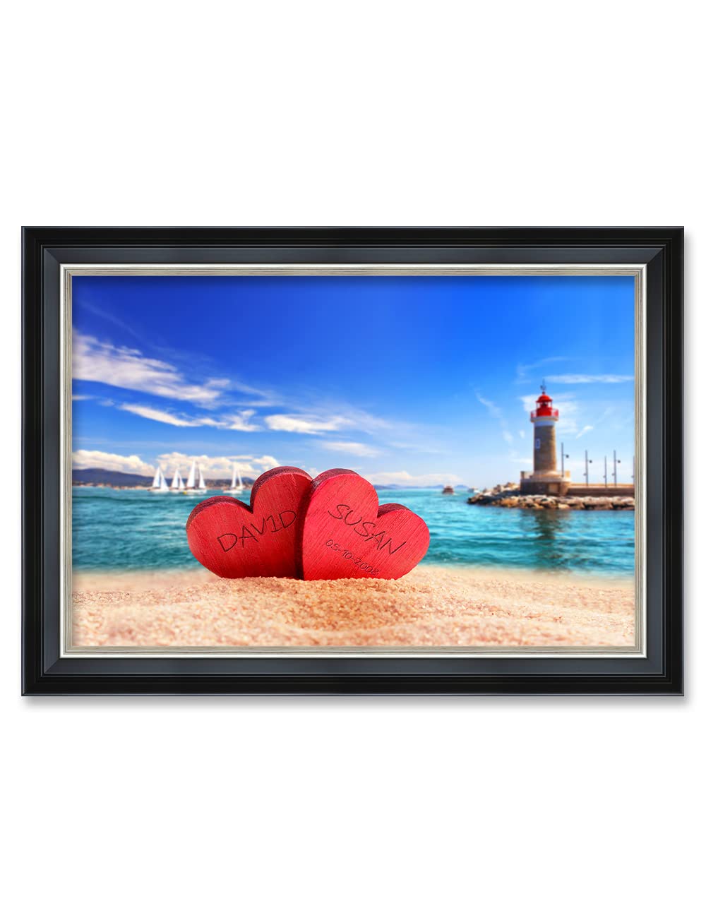 Ipic - Beach Lovers, Personalized Framed Wall Art With Names And Date On, Giclee Prints Framed With Solid Wood, Custom Memorial
