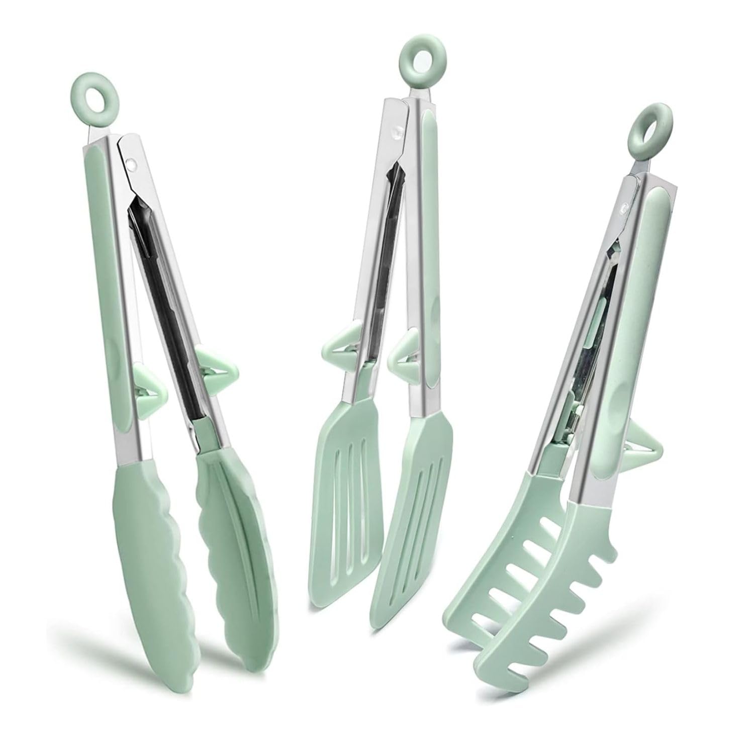 P Plus Fire Stainless Steel Kitchen Food Tongs Set For Cooking With Silicone Tips, Toaster For Pasta, Spaghetti, Noodles, Salad,