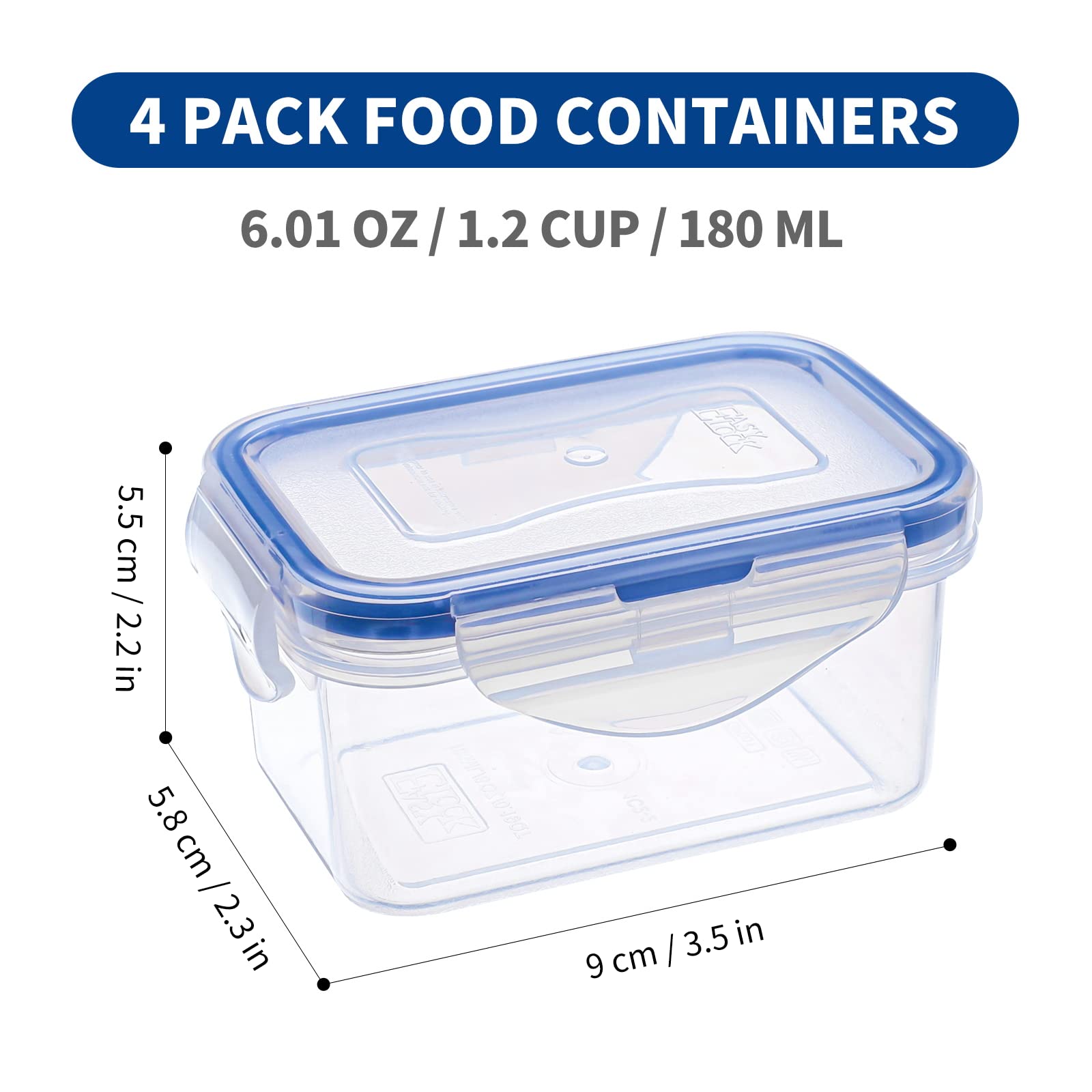 Kigi 4 Pack 6Oz Plastic Small Containers With Lid Portion Control Mini Bento Box Leaf-Proof To-Go Container Salad
