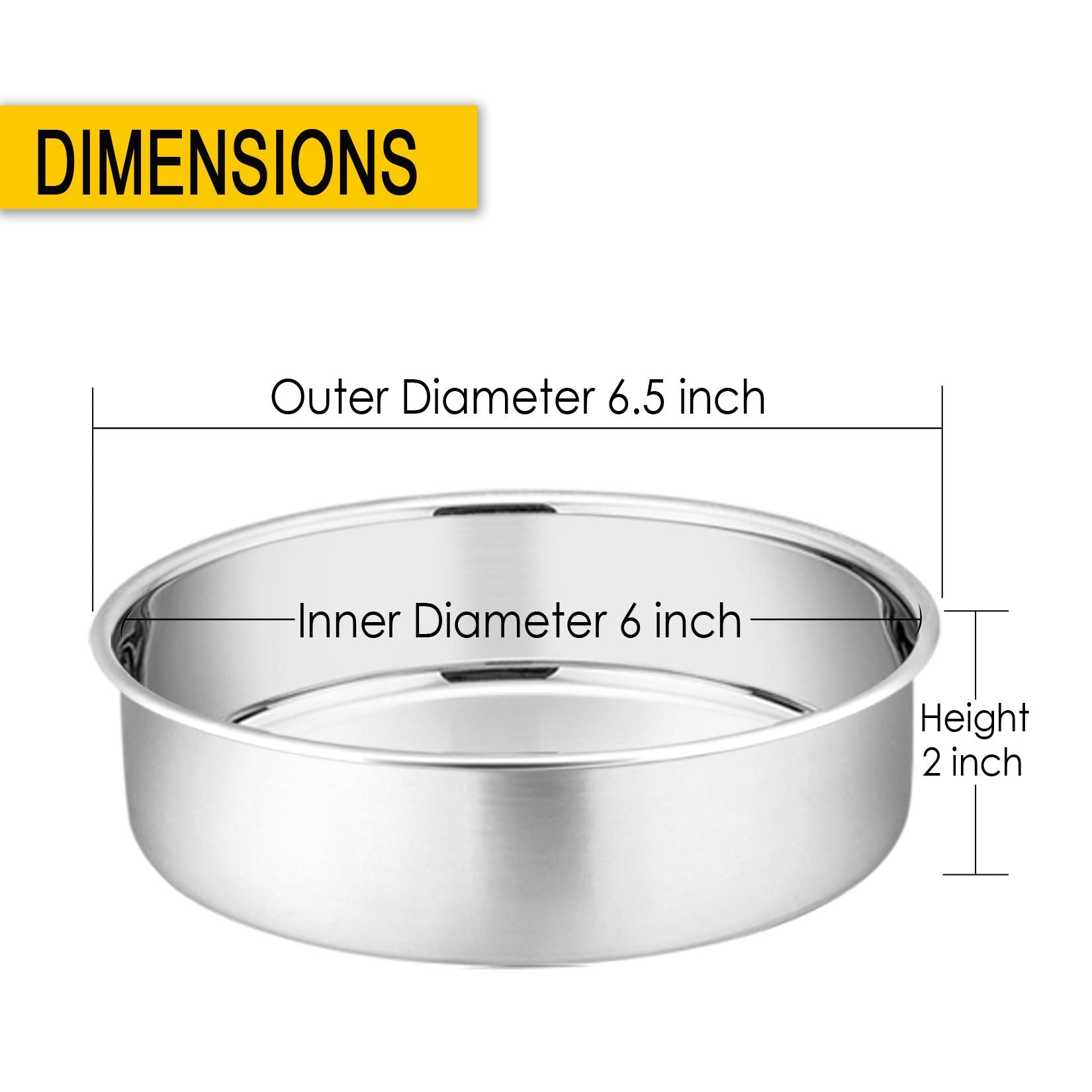P&P Chef 6 Inch Cake Pan Set Of 2, Stainless Steel Round Baking Layer Pans, Non Toxic & Healthy, Leakproof & Easy Clean, Mirror