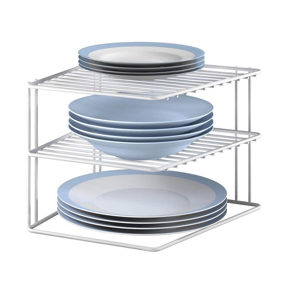 Dime Store Metal Kitchen Organizer Item 3Tier Kitchen Storage Corner Rack, Shelf Plate Rack (Standard, Black) (Black) (White)