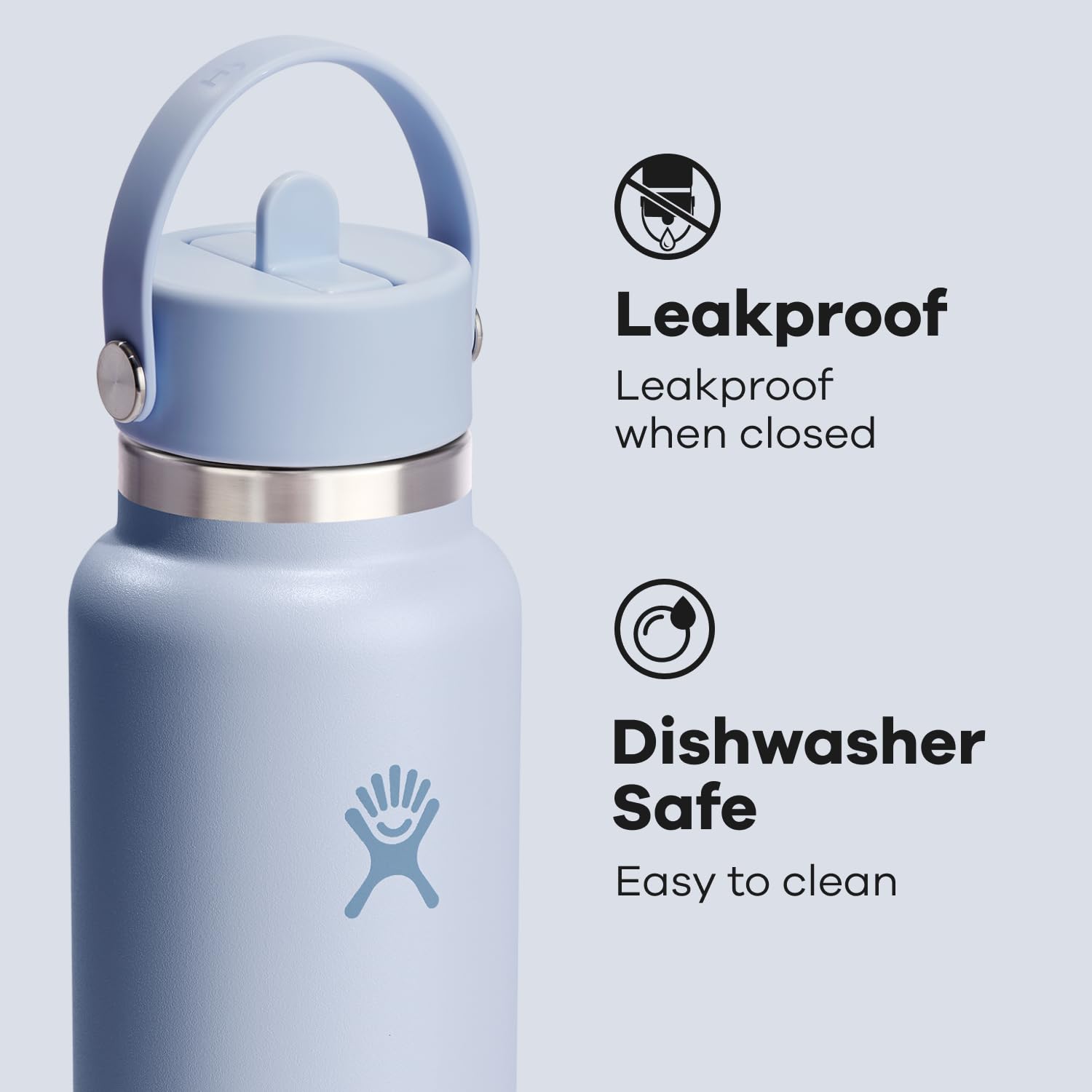 Hydro Flask Water Bottle - Insulated Stainless Steel - Wide Mouth Flex Straw Lid, Non Spill, Leakproof and Refillable in 40 Oz S