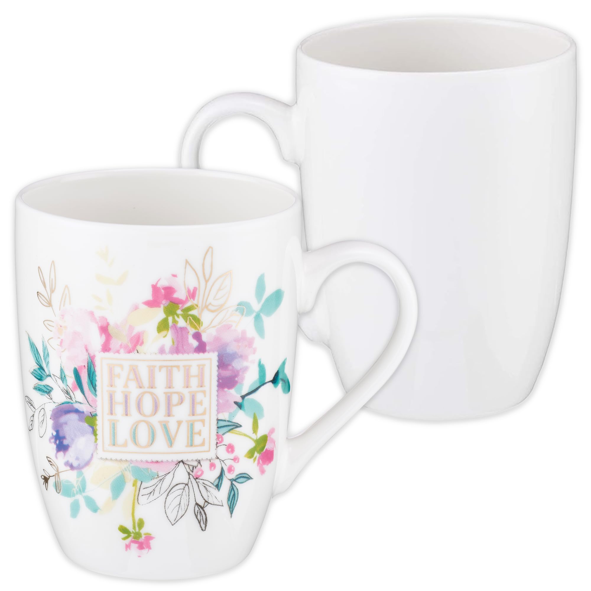 Christian Art Gifts White with Pastel Floral Ceramic Coffee Mug for Women and Men, Faith Hope Love - 1 Corinthians 13:13 Lead-fr