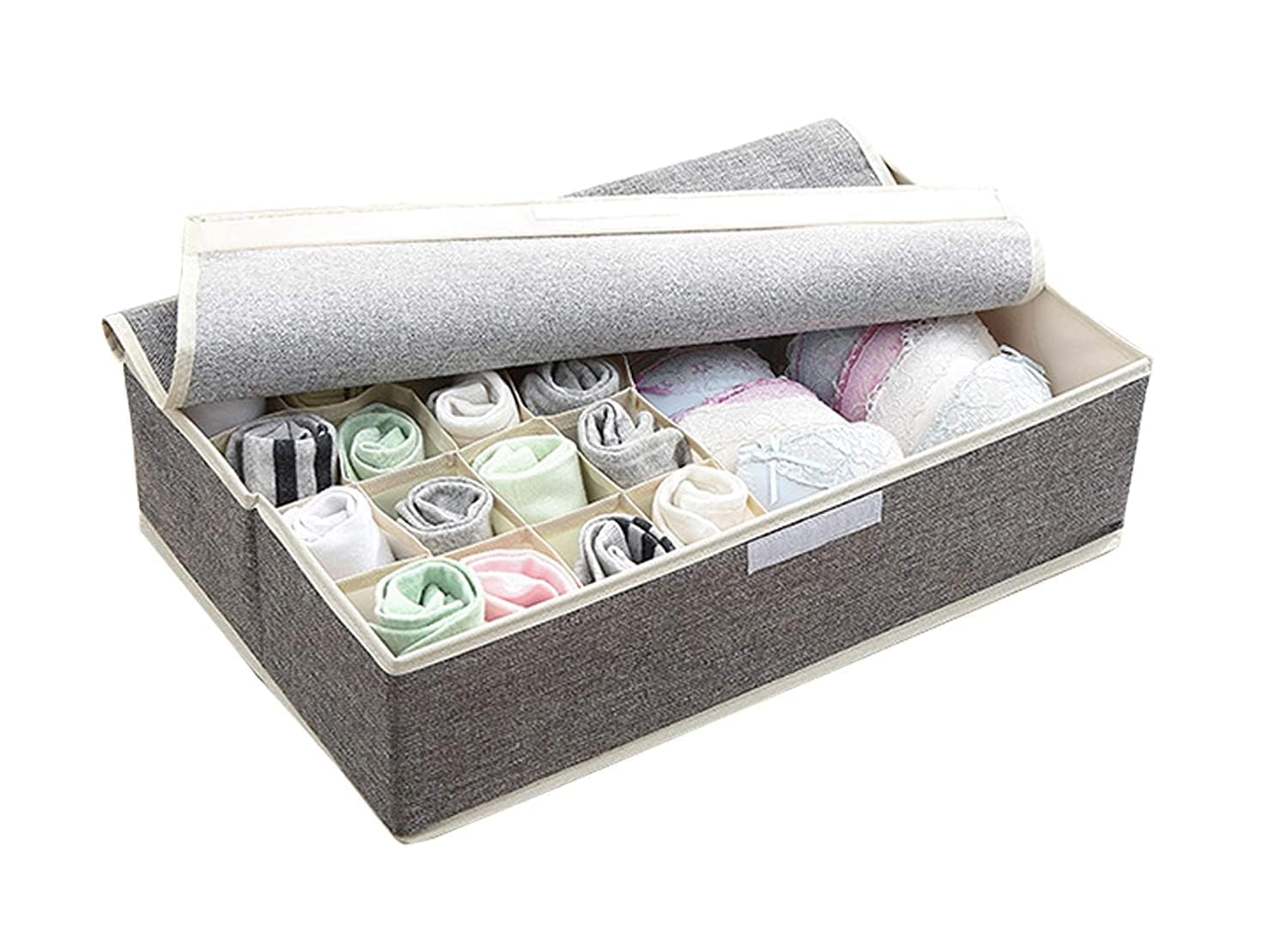 Seyrolin 17 Grid Socks Organiser || Multi Compartment Foldable Storage Box Closet Drawer Organizer With Lid || Undergarments Sto