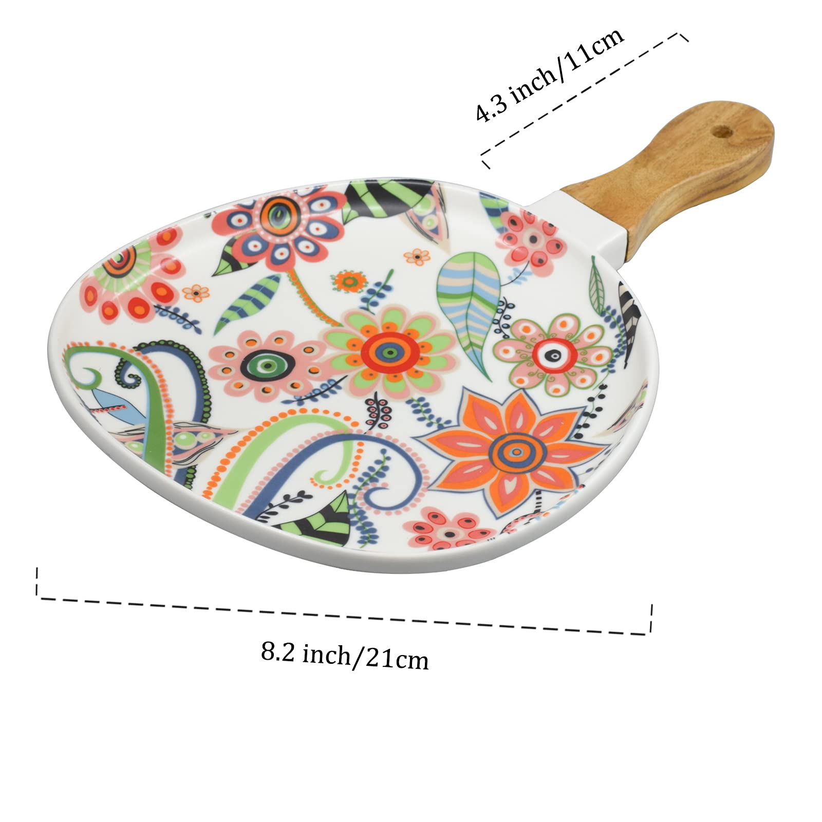 Lucck Ceramic Serving Plates With Handle 8.2 Inch Unique Oval Dinner Plates Flower Pattern Matte Ceramic Baking Dish For Side Di
