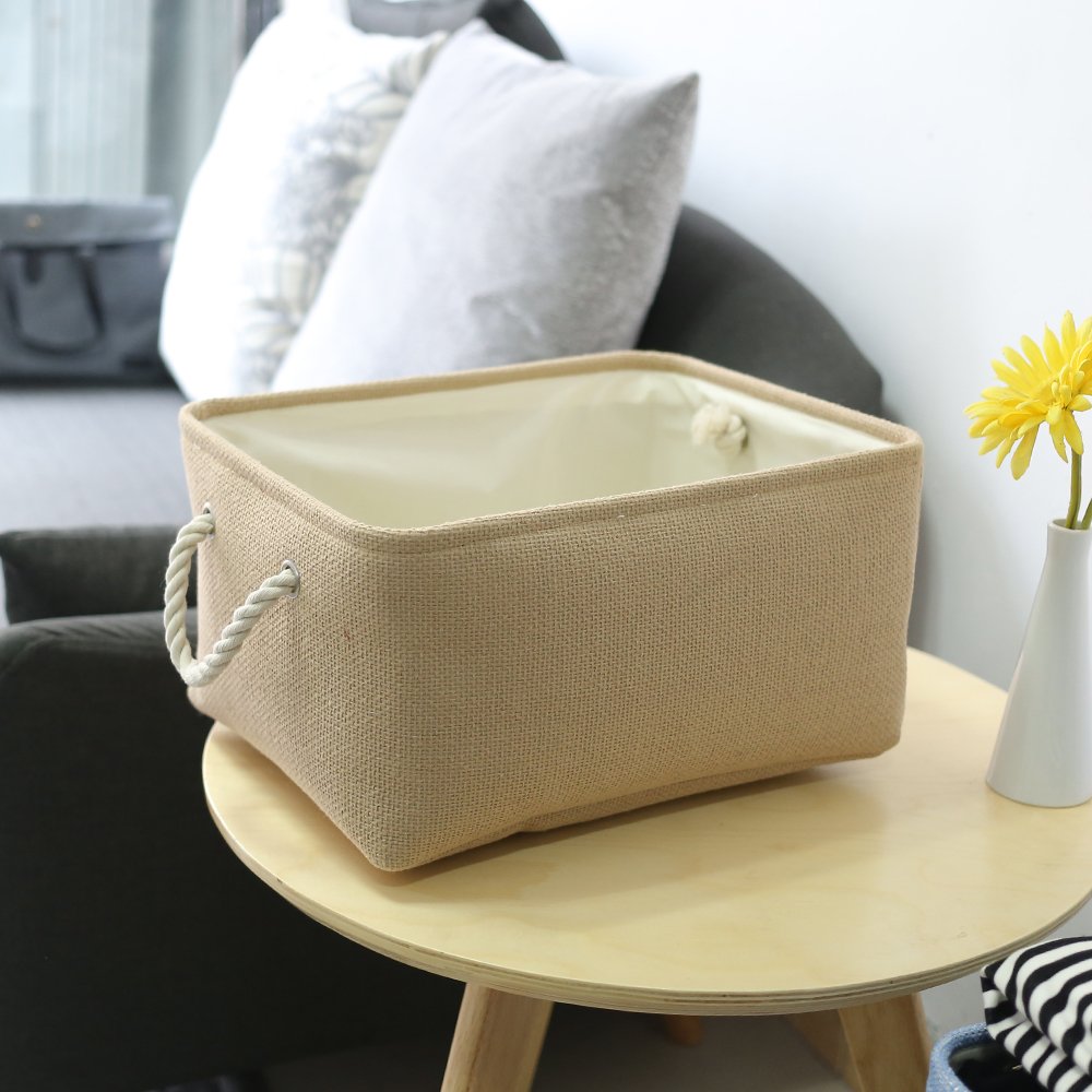 Thewarmhome Decorative Basket Rectangular Small Storage Basket Fabric Storage Bin Organizer Basket With Handles For Clothes Stor