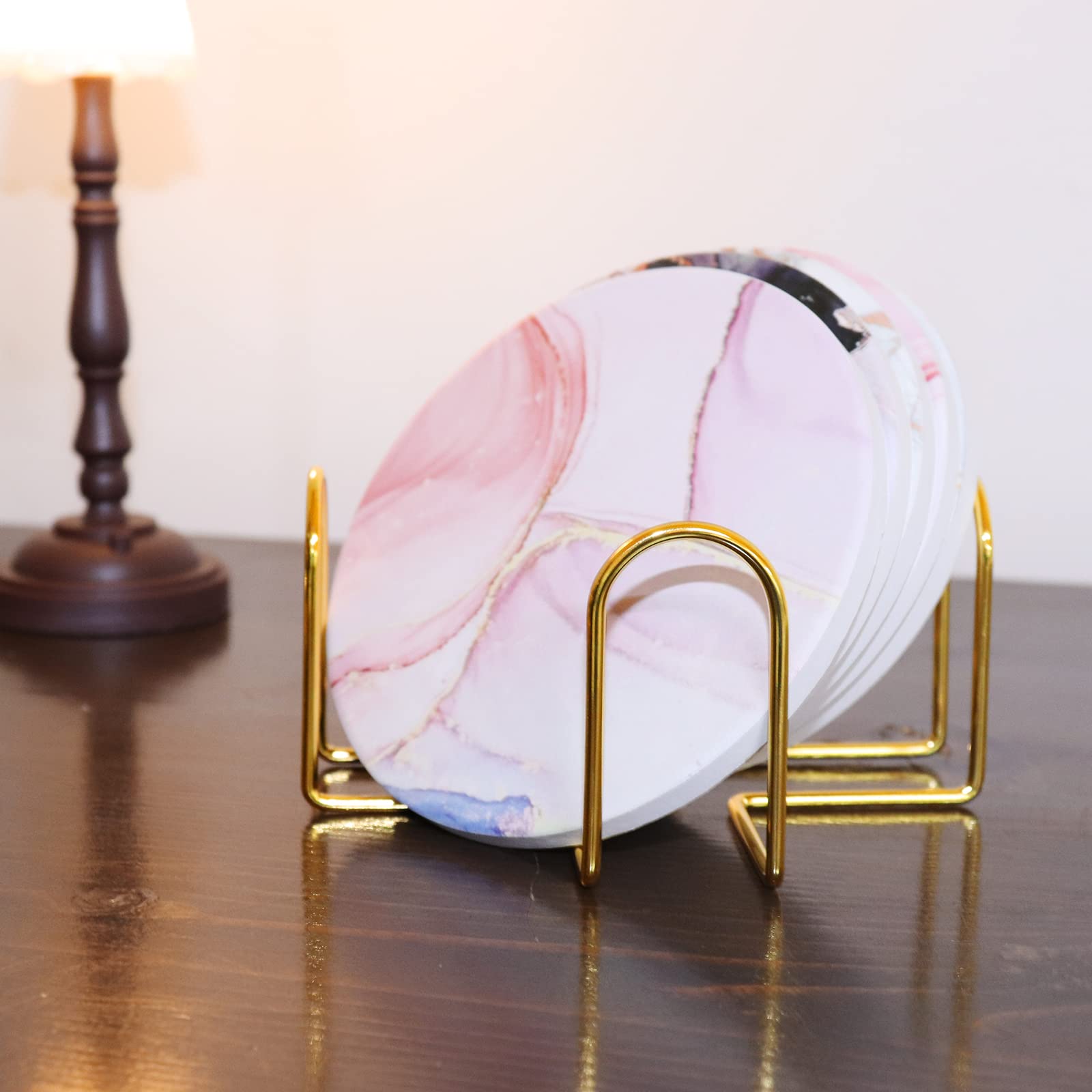Coaster Holder  4 PCS Metal Holder for Square or Round Coaster Sets Home Wrought Iron Shelf Decoration (Style 3)