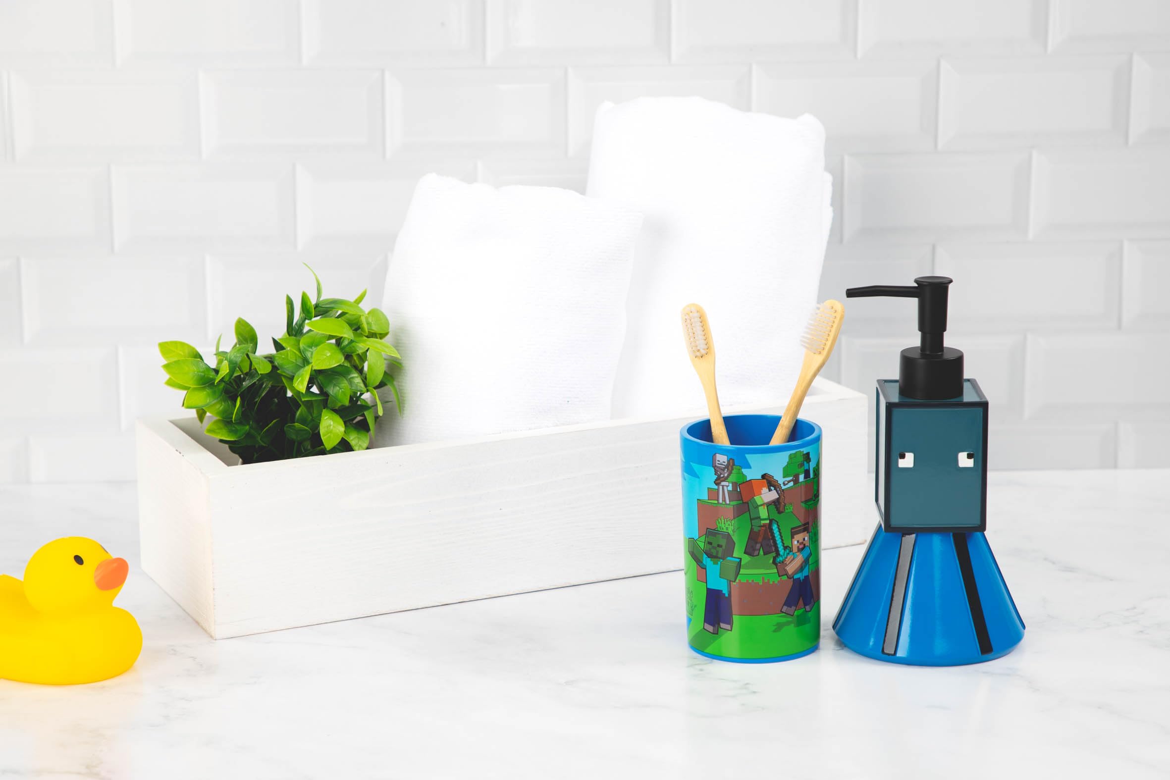 Marvel Spiderman 2 Piece Bathroom Set - Red & Blue Soap Dispenser & Tumbler Set - Kids Resin Superhero Bathroom Accessories