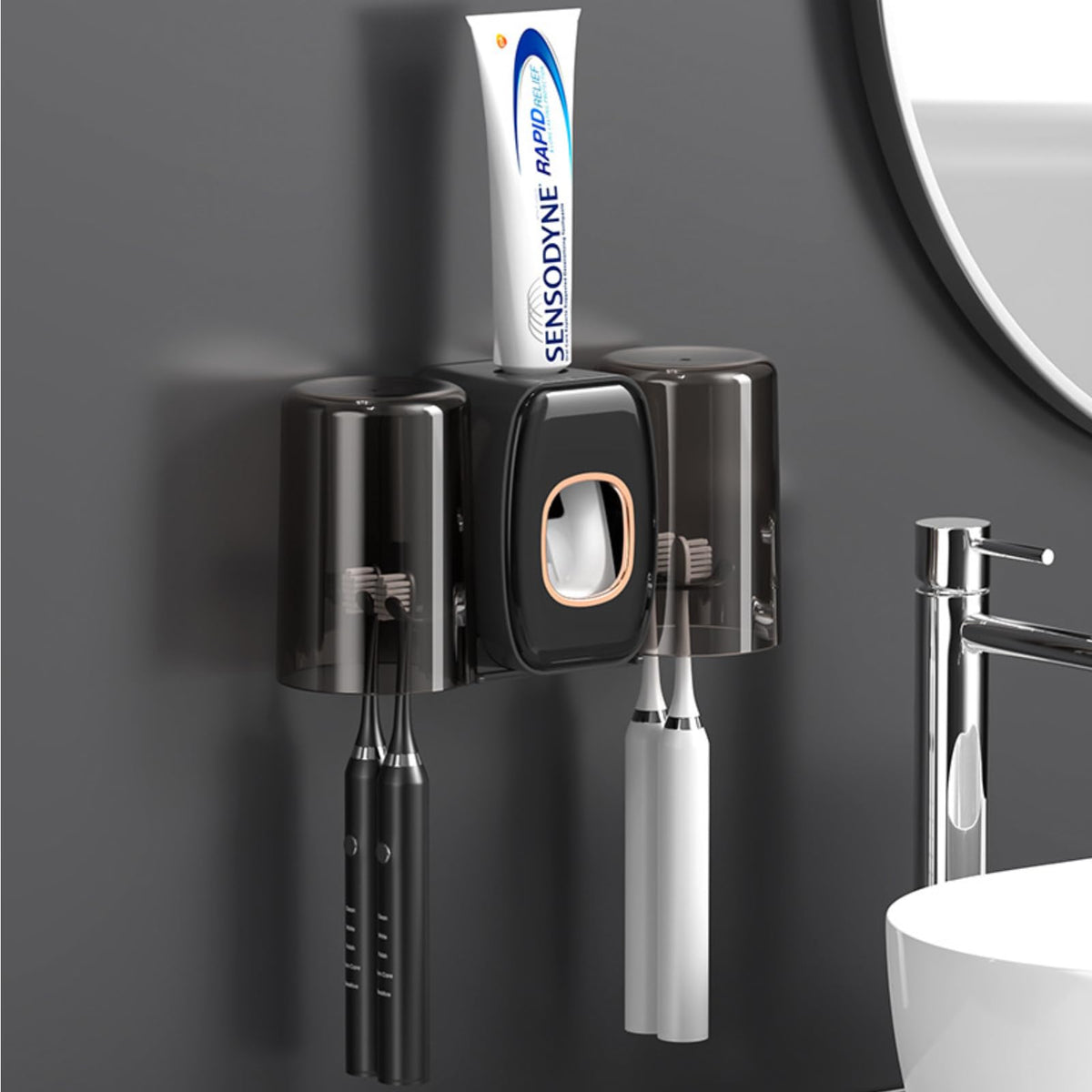 Mylamzal Toothbrush Holders For Bathrooms Toothbrush Holder Wall Mounted Toothpaste Dispenser For Kids Automatic Tooth Brushing