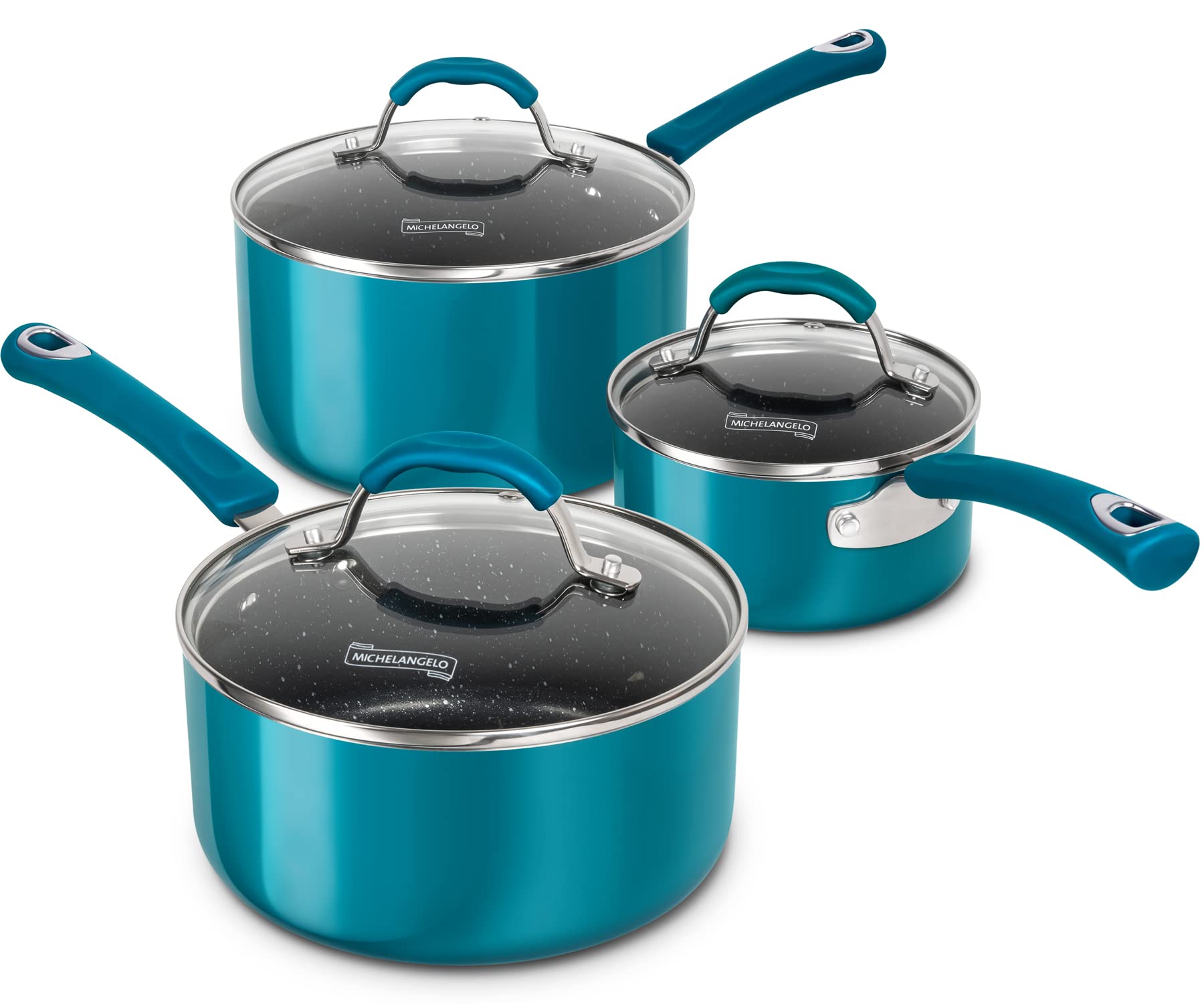 Michelangelo Sauce Pan Sets, Enamel Sauce Pan With Lid, 1Qt & 2Qt & 3Qt Saucepans With Lids, Nonstick Saucepan Set, Small Pot Wi