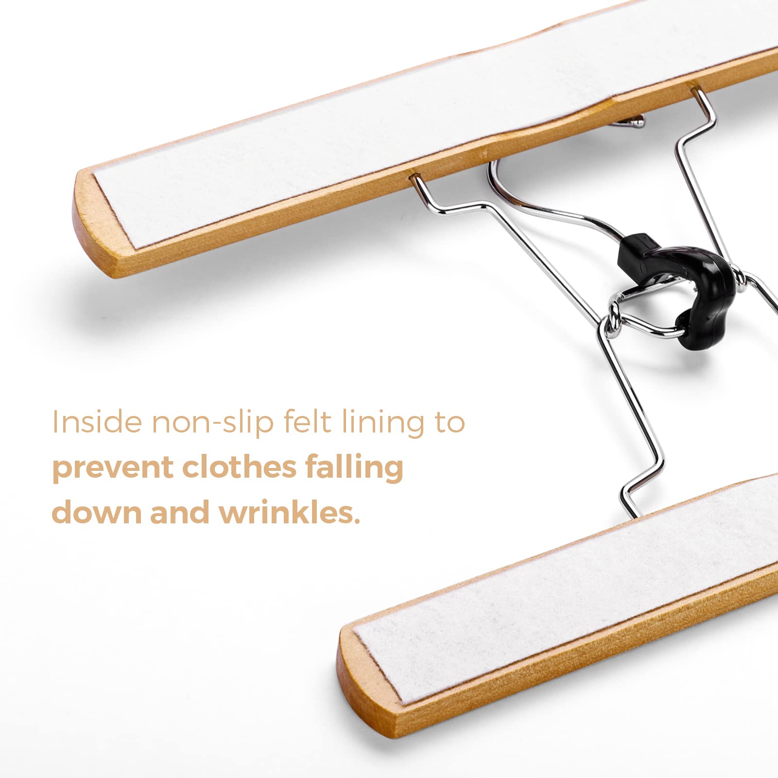 House Day Wooden Pants Hangers 20 Pack Non Slip Skirt Hangers, Smooth Finish Solid Wood Jeans/Slack Hanger With 360 Swivel Hook