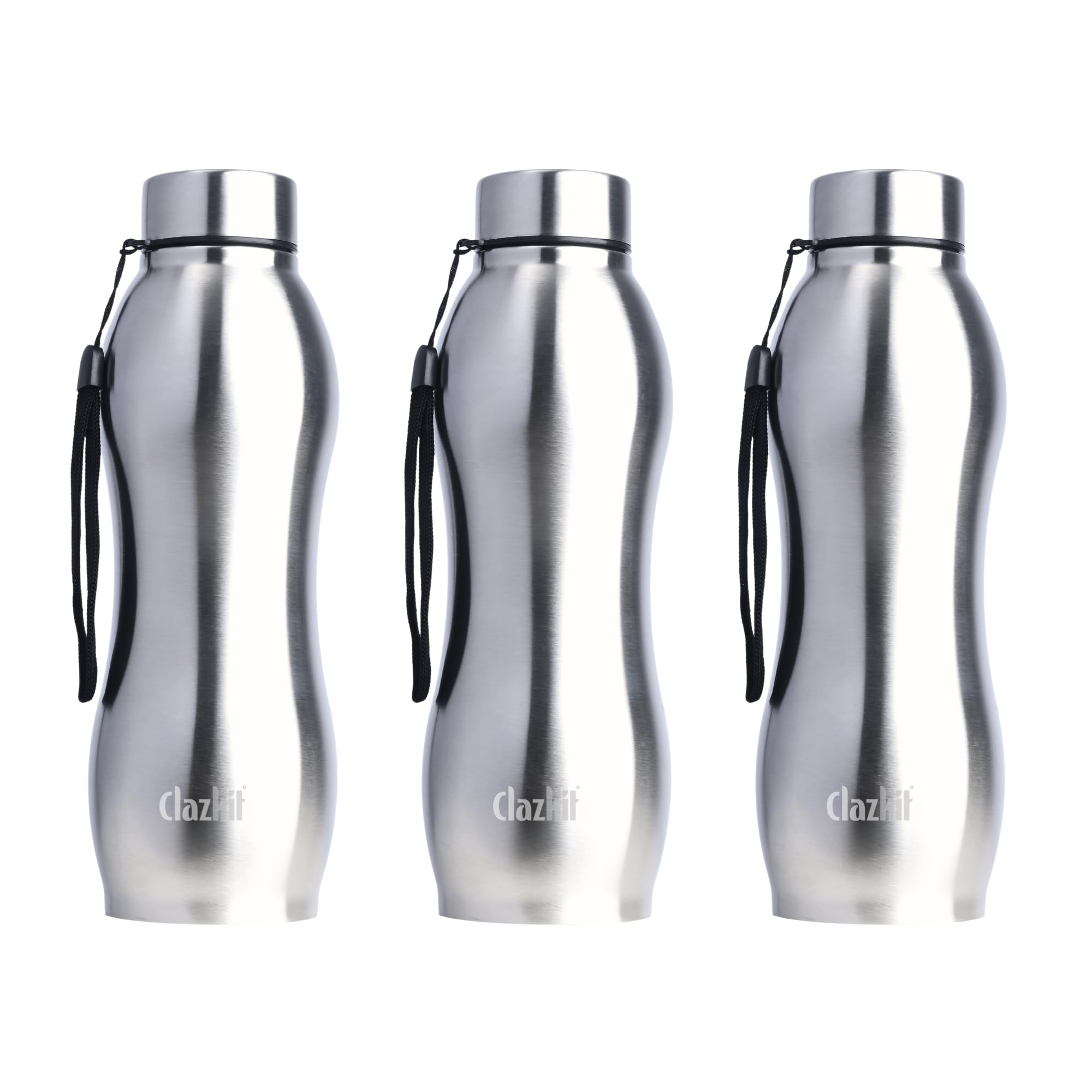 Clazkit Platina Pro Classic Stainless Steel Water Bottle 1000Ml Set Of 3|Isi Certified|Leakproof, RustFree, BpaFree, Durable F